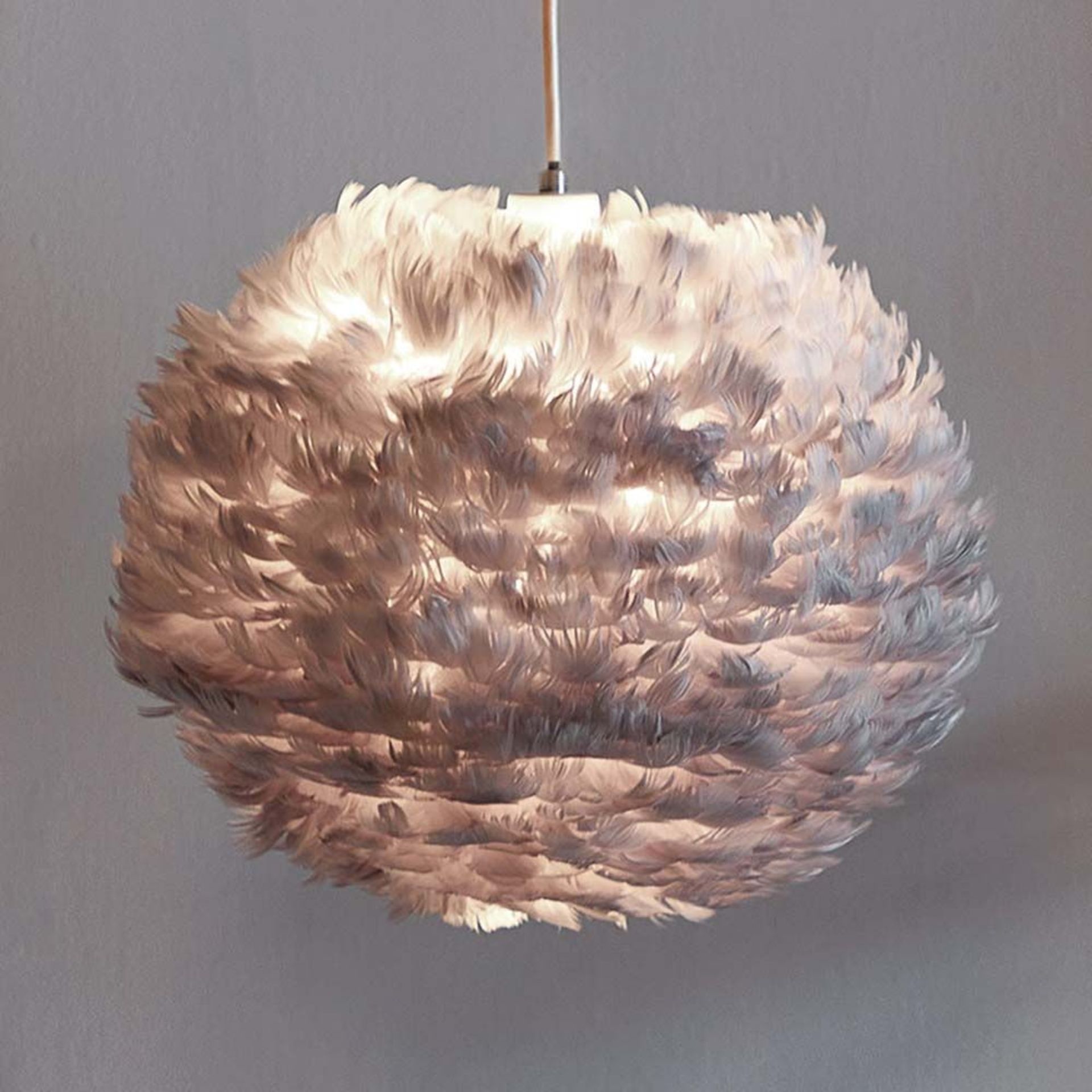 Grey Feather Ceiling Lamp Shade. This ceiling shade is a sure-fire way to make an impact. It’ll look - Image 2 of 2