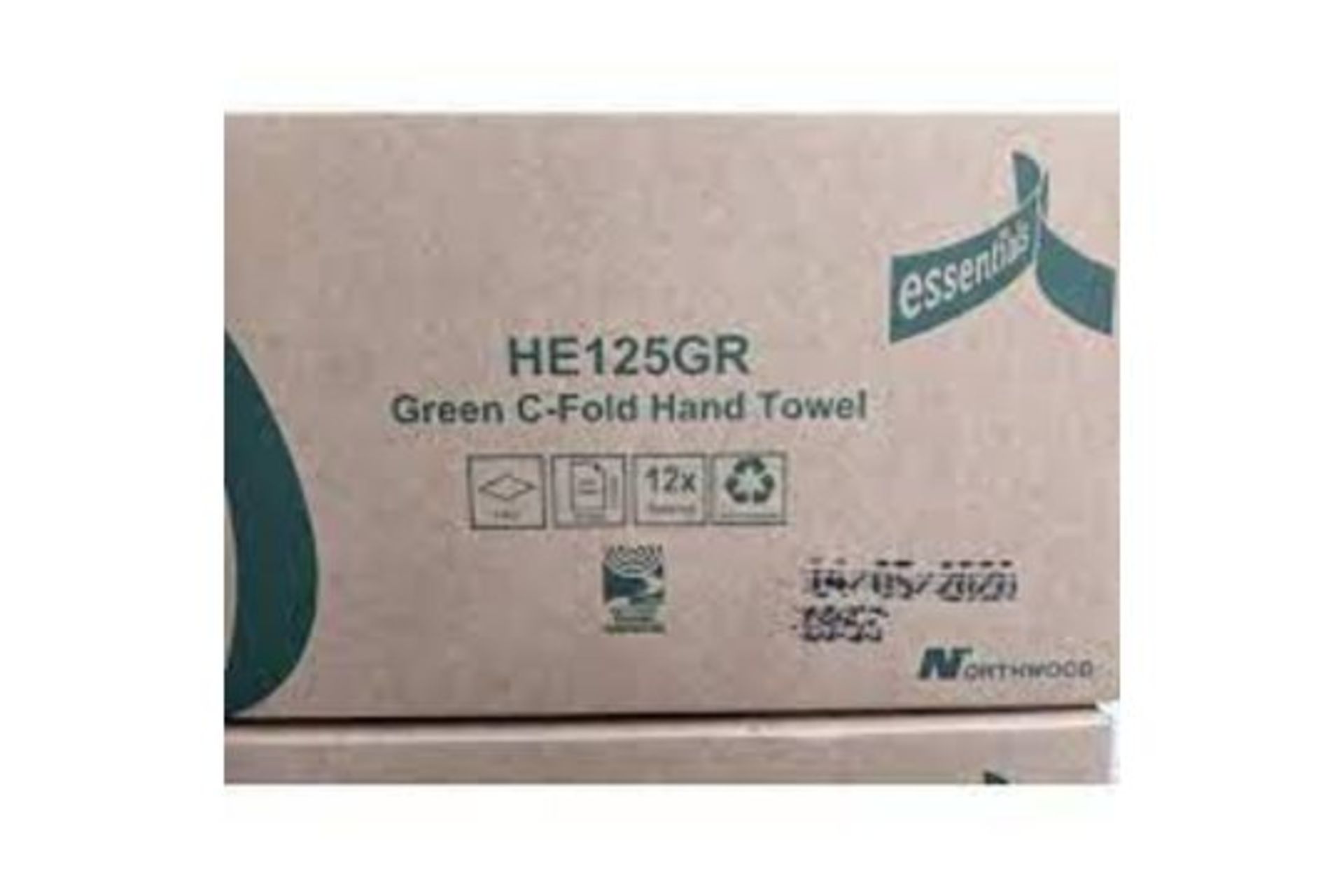 10 X NEW BOXES OF ESSENTIALS HE125GR GREEN C-FOLD HAND TOWELS. EACH BOX CONTAINS 12 SLEEVES. EACH