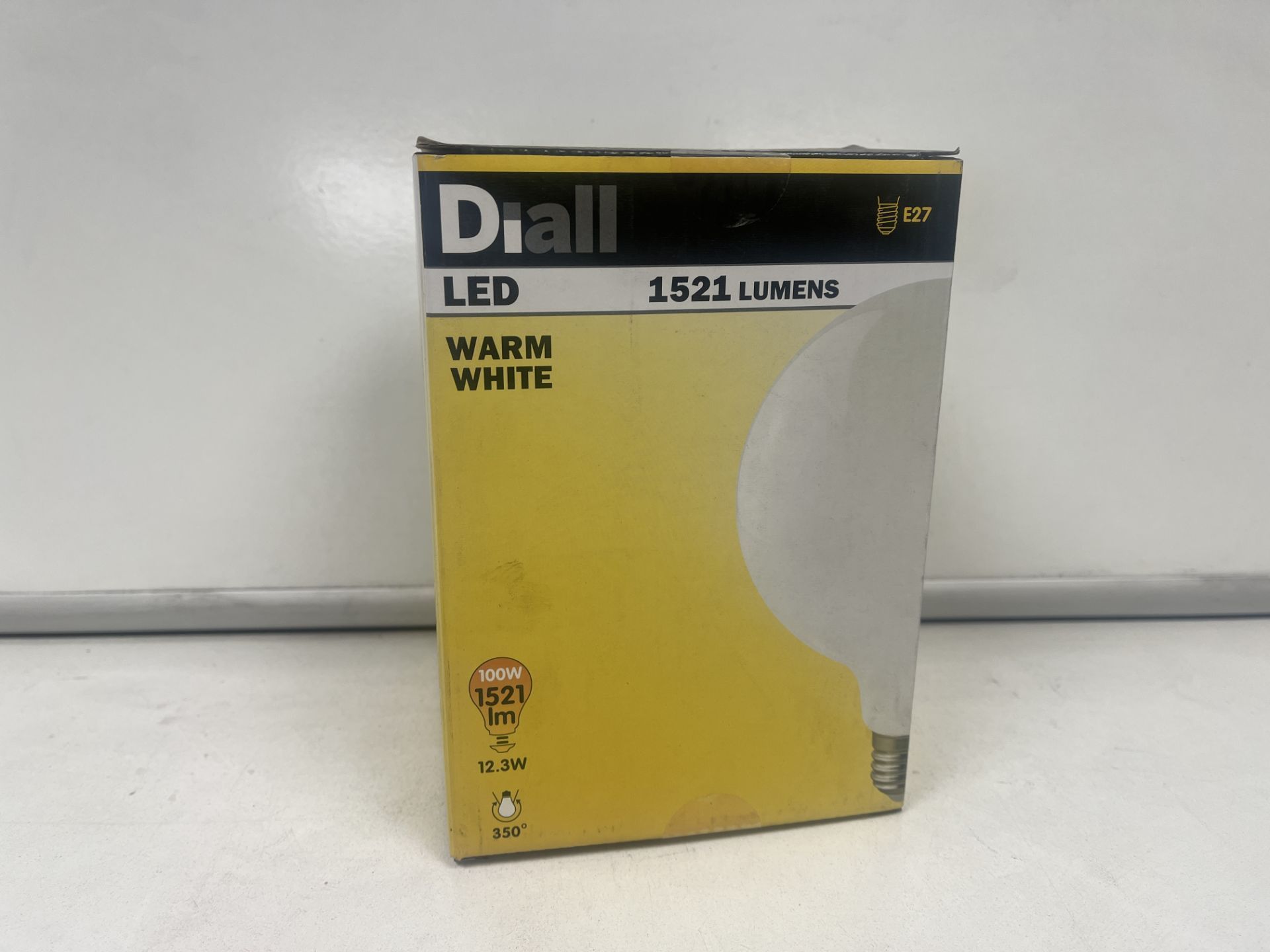 PALLET TO CONTAIN 240 X NEW BOXED DIALL LED E27 WARM WHITE LIGHT BULBS. 22W=150W. 2452 LUMENS. ROW