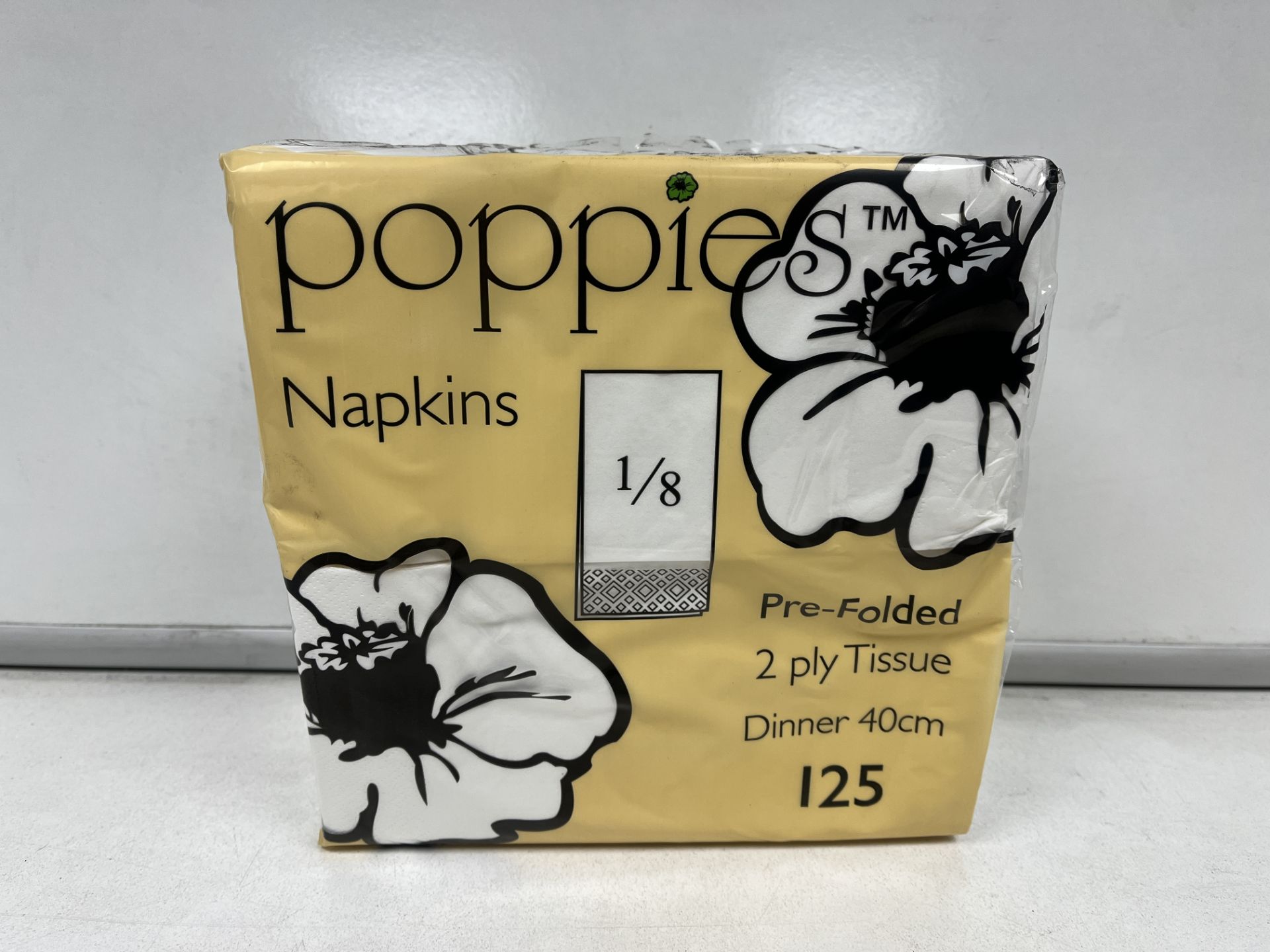 96 X NEW PACKS OF 125 POPPIES 1/8 PRE FOLDED 2 PLY TISSUE. 40CM. (ROW10RACK)