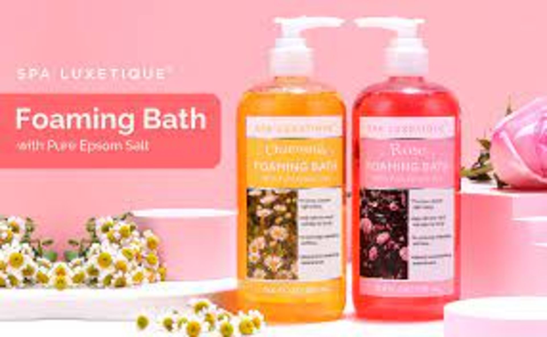 10 X NEW SEALED SETS OF 2 -755ml Rose and Chamomile Foaming Bath. (SPA-EBS-02) ?? Long-lasting