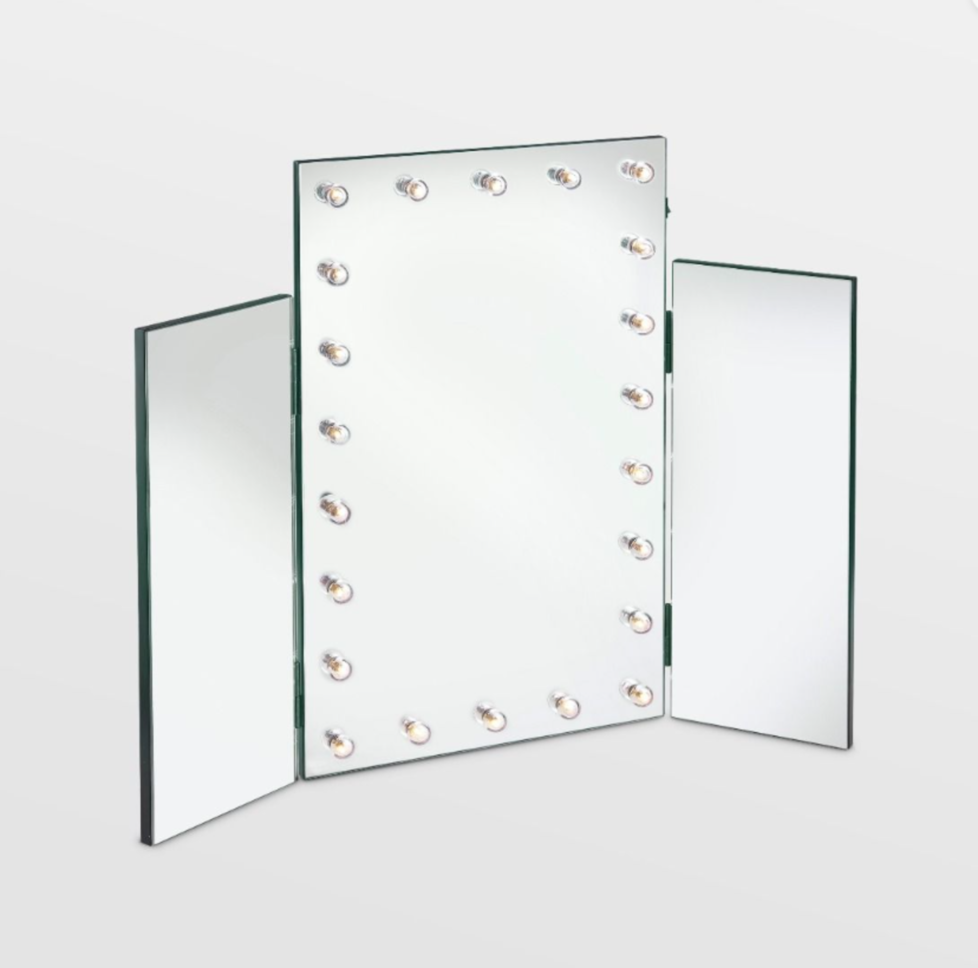 Trifold Mirror with Warm LED Lights. Recreate classic Hollywood glamour with the Beautify Tri-Fold