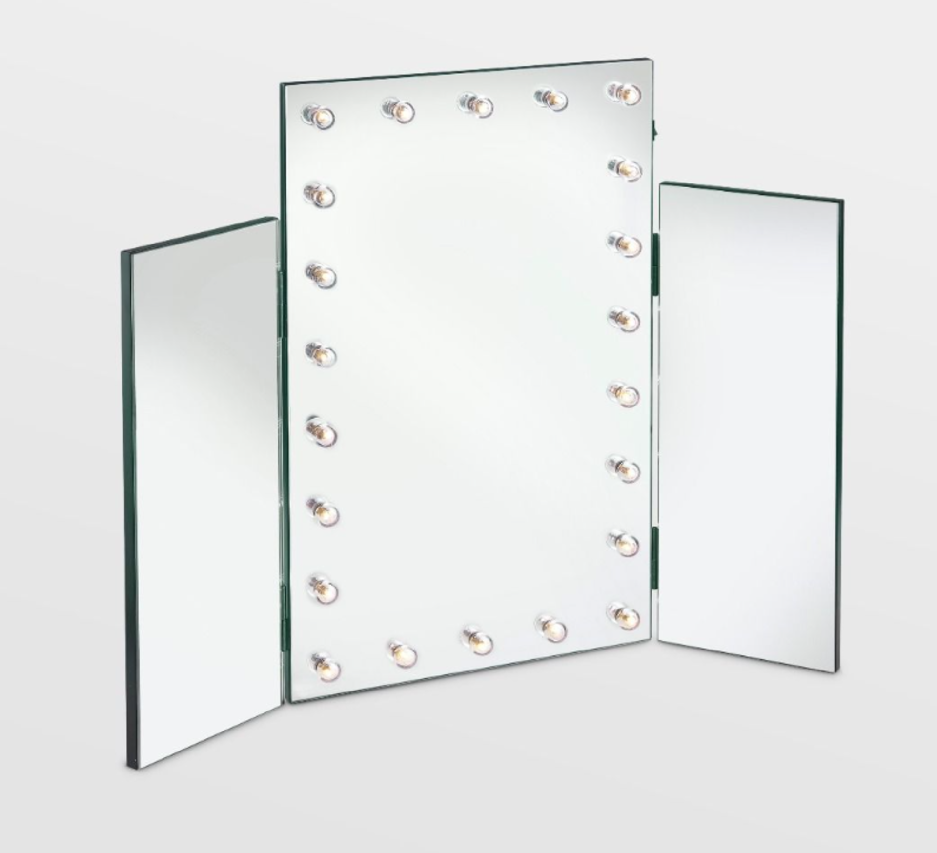 Trifold Mirror with Warm LED Lights. Recreate classic Hollywood glamour with the Beautify Tri-Fold