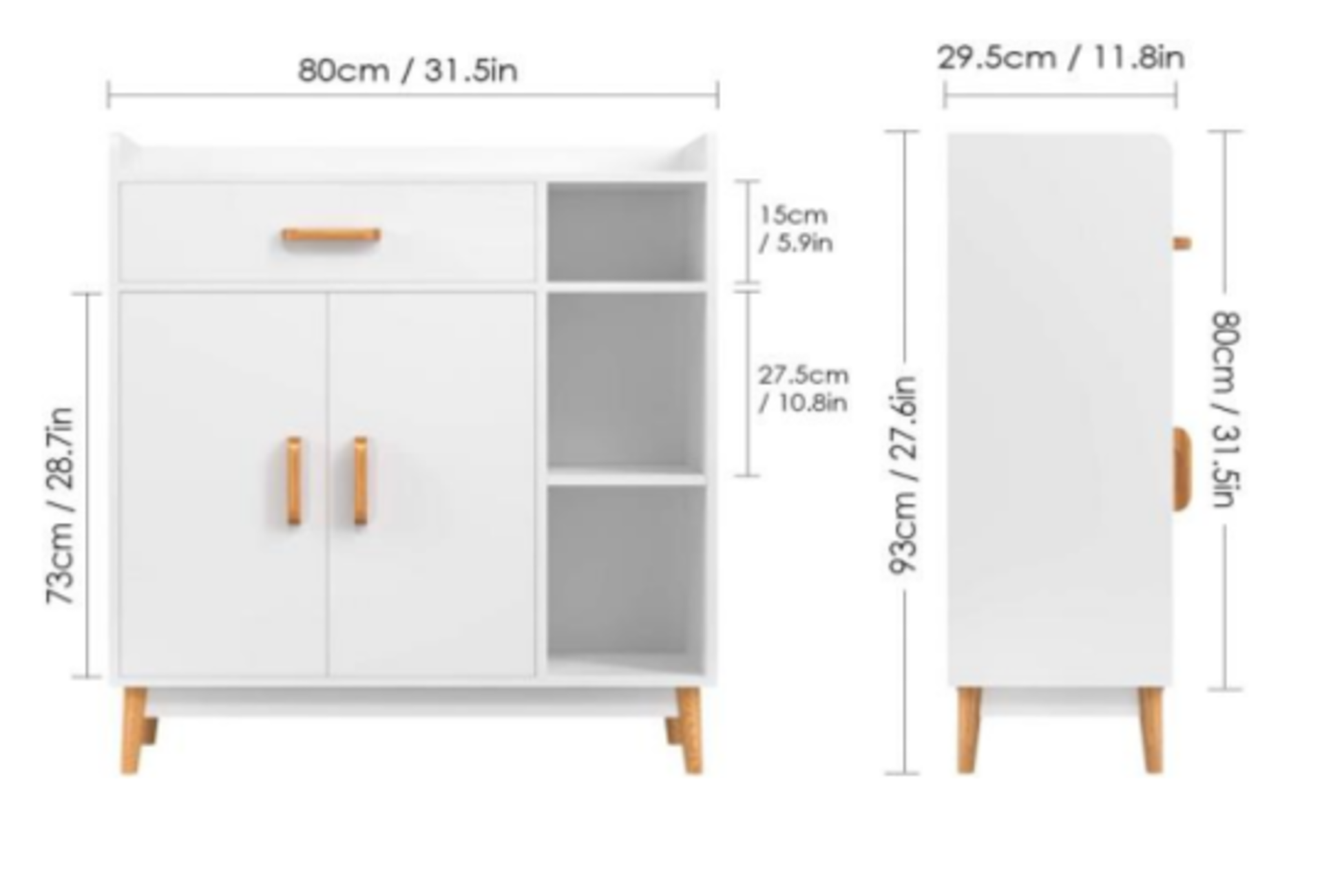 4 X BRAND NEW WHITE 2 DOORS, ONE DRAWER SIDE CABINET WITH LEGS RRP £289 (1419)