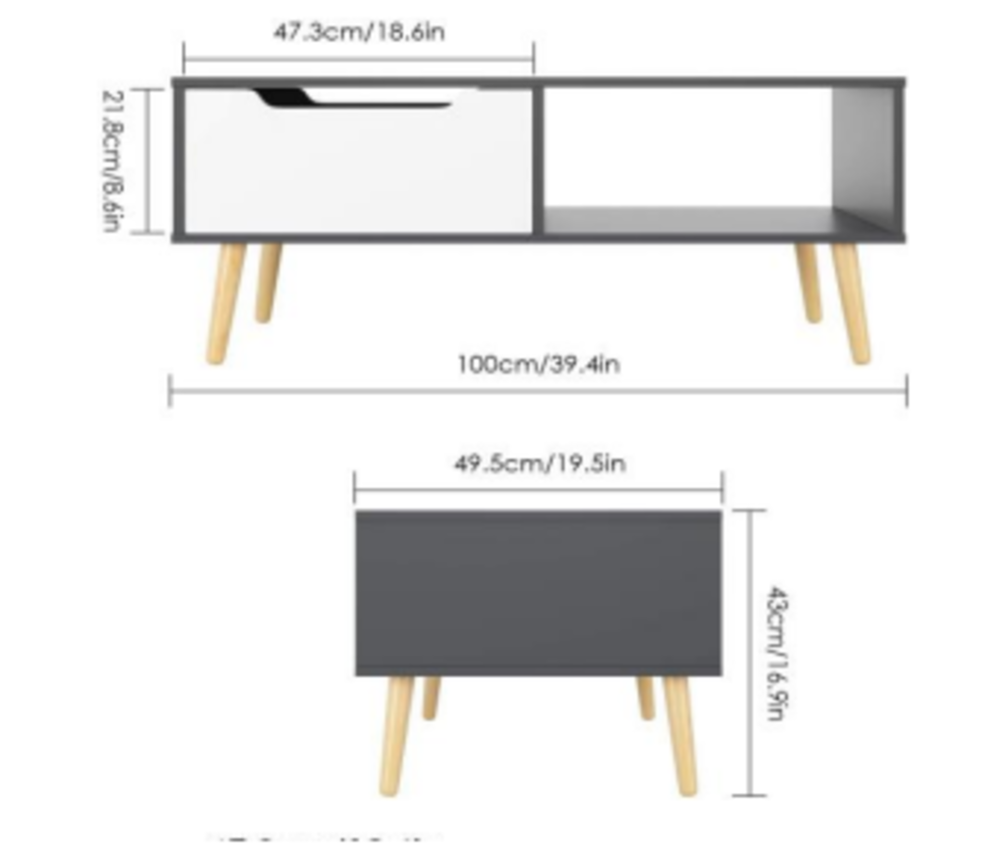 BRAND NEW SINGLE DRAWER COFFEE TABLE IRON GREY AND WHITE (9531)