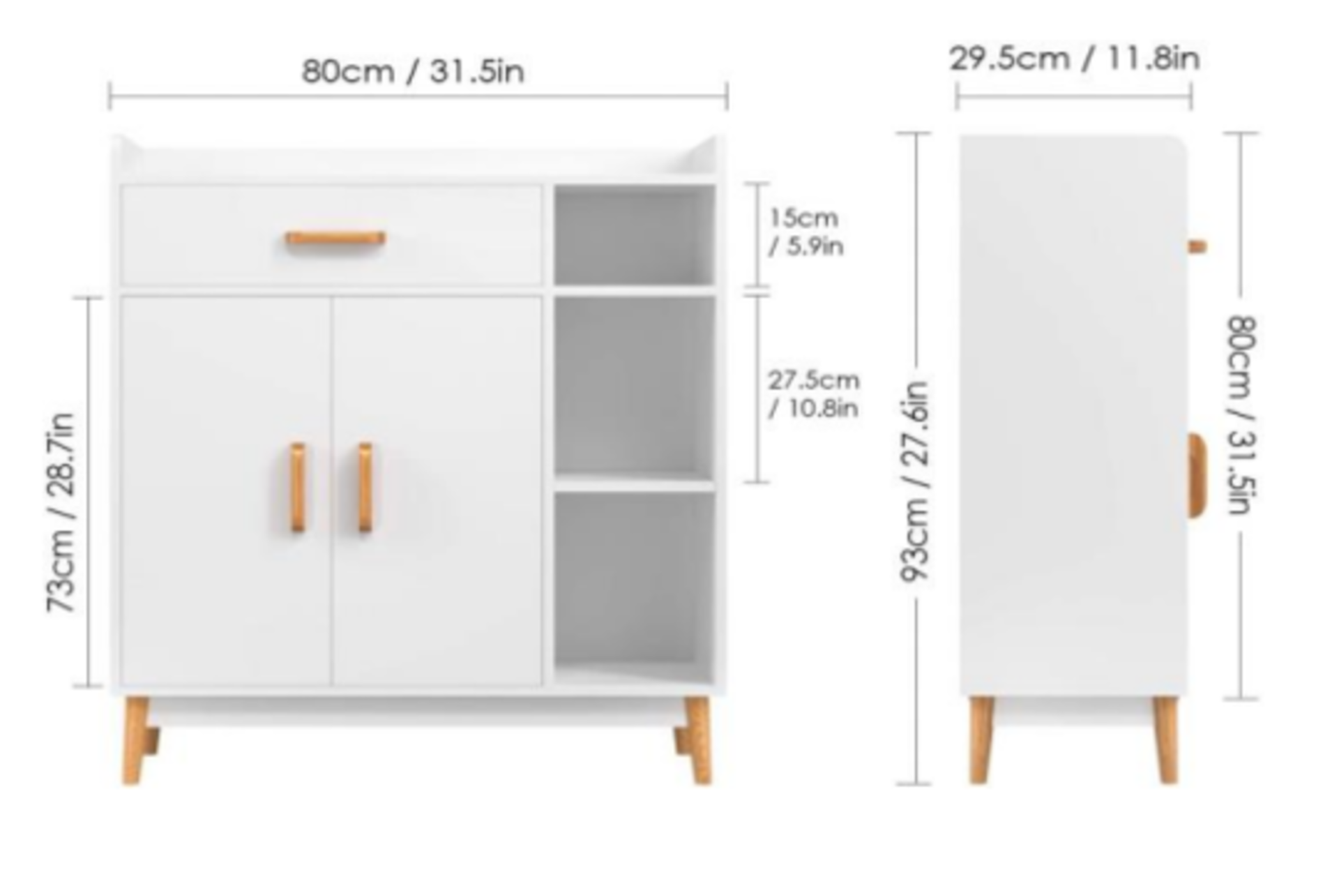 8 X BRAND NEW WHITE 2 DOORS, ONE DRAWER SIDE CABINET WITH LEGS RRP £289 (1419)