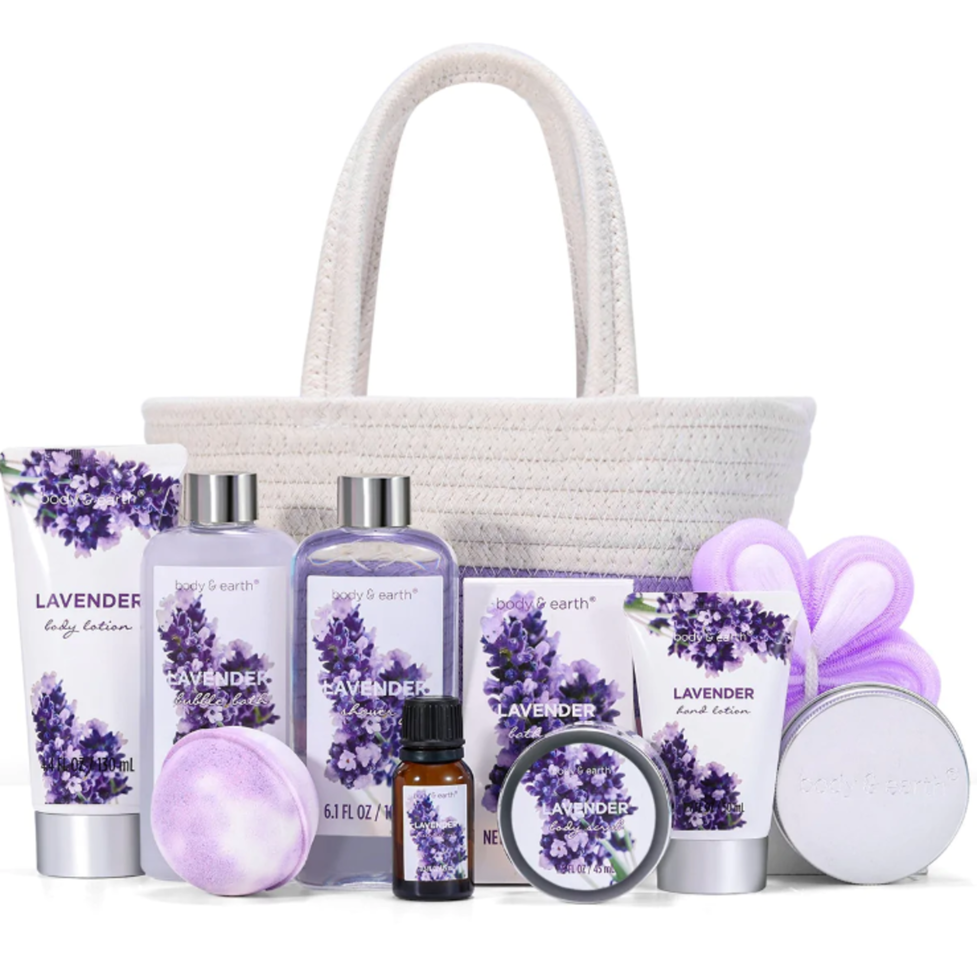 12 X NEW PACKAGED Body Earth Lavender Spa Basket Set. (BE-BP-010) Nourishing Ingredients: Formulated