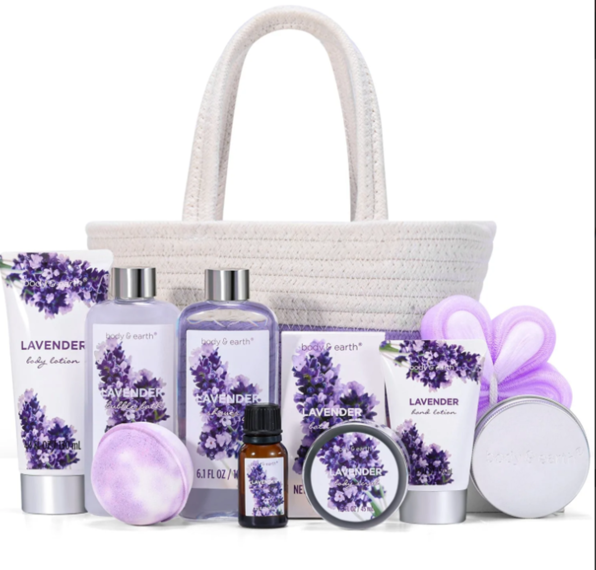 4 X NEW PACKAGED Body Earth Lavender Spa Basket Set. (BE-BP-010) Nourishing Ingredients: