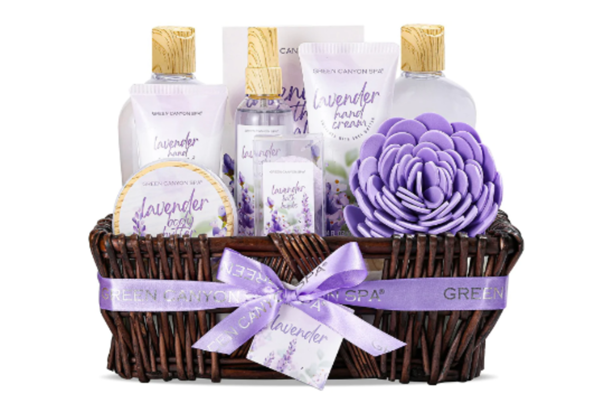 4 X NEW PACKAGED GREEN CANYON SPA Spa Gift Baskets for Women (GCS-BP-019-1)-12 Pcs Lavender Bath