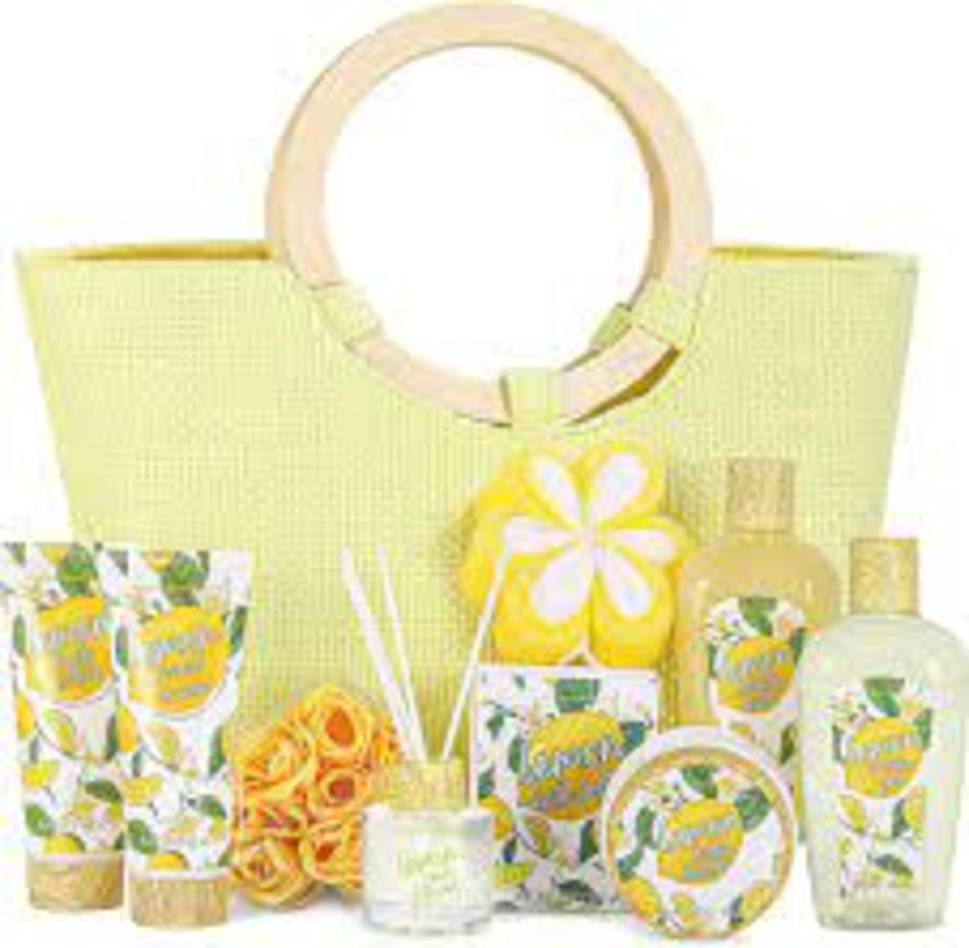 TRADE LOT 12 X NEW PACKAGED Lemon Everyday Bath Set Tote Gift Sets. (ROW10/11RACK). Home Spa Kit