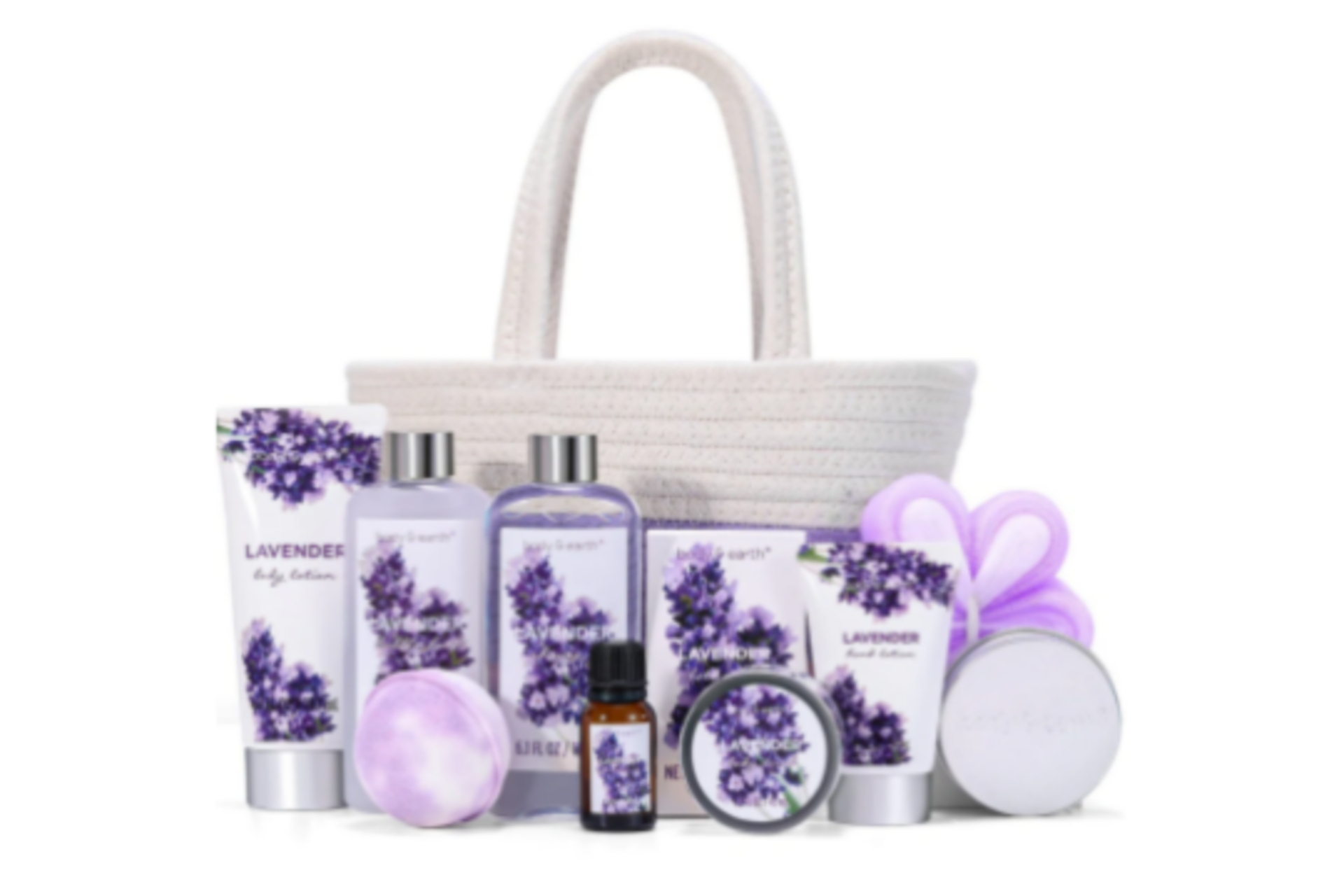 4 X NEW PACKAGED Body & Earth Lavender Spa Basket Set. (BE-BP-010) Nourishing Ingredients: