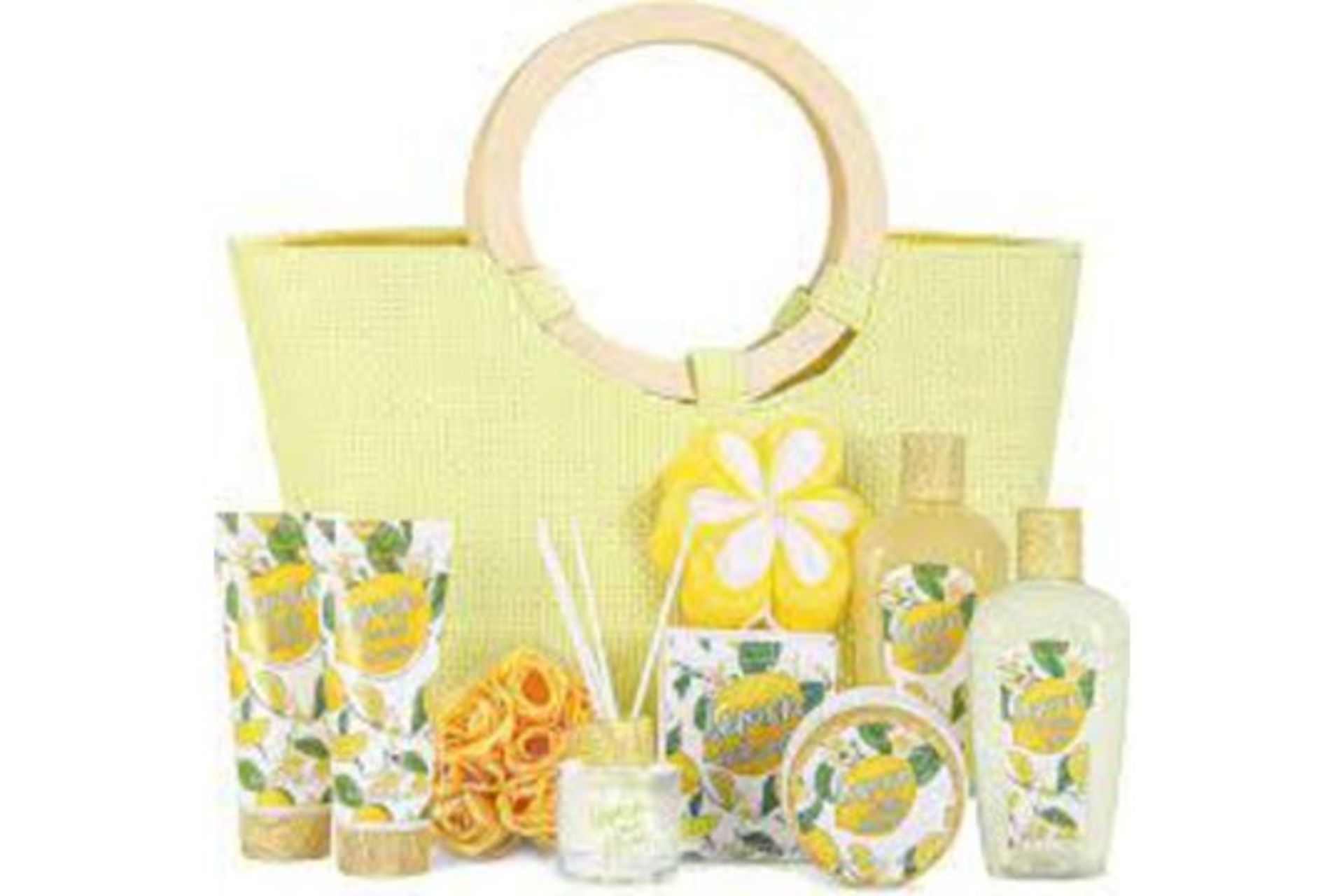 4 X NEW PACKAGED Lemon Everyday Bath Set Tote Gift Sets. (ROW11MID). Home Spa Kit Meets Your All