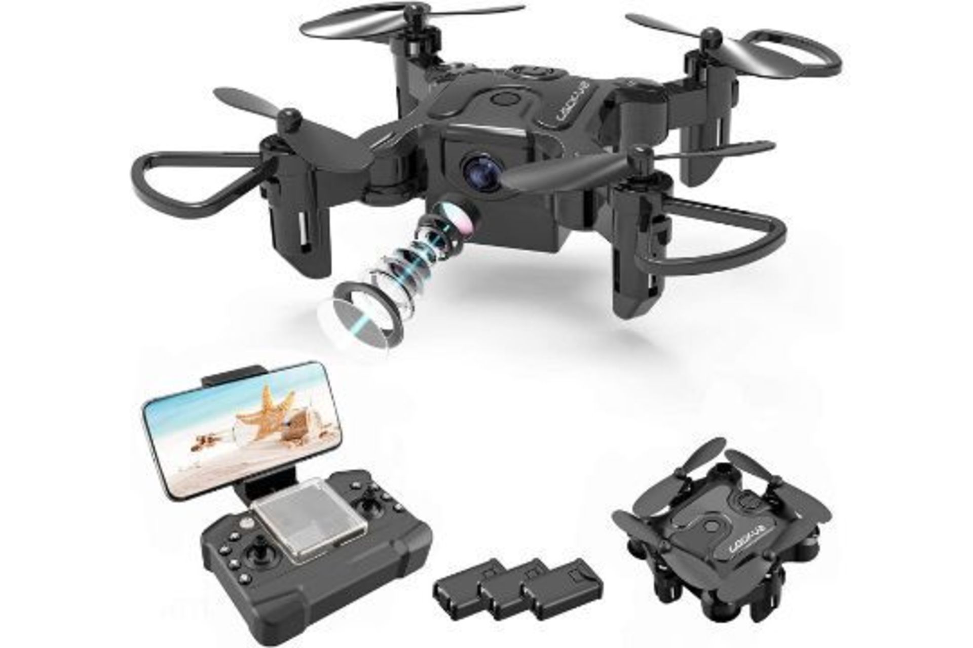 3 x Boxed 4D-V2 Mini Drone (row4). ?HD Pictures and Live Videos?:V2 equipped with 720P HD Wi-Fi