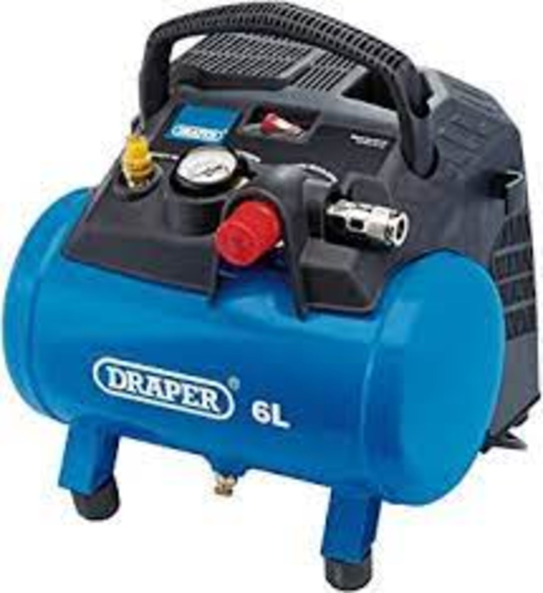 Draper 6L 1200W Oil-Free Air Compressor. Power and portability, Motor emits no fumes, Long