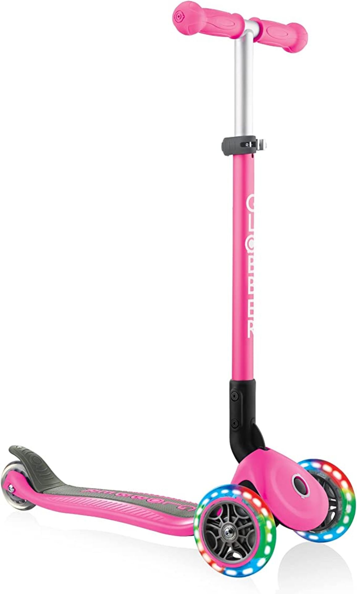 Globber Primo Foldable Lights Pink. RRP £129.99. . 3-wheel foldable scooter for kids aged 3+ with an