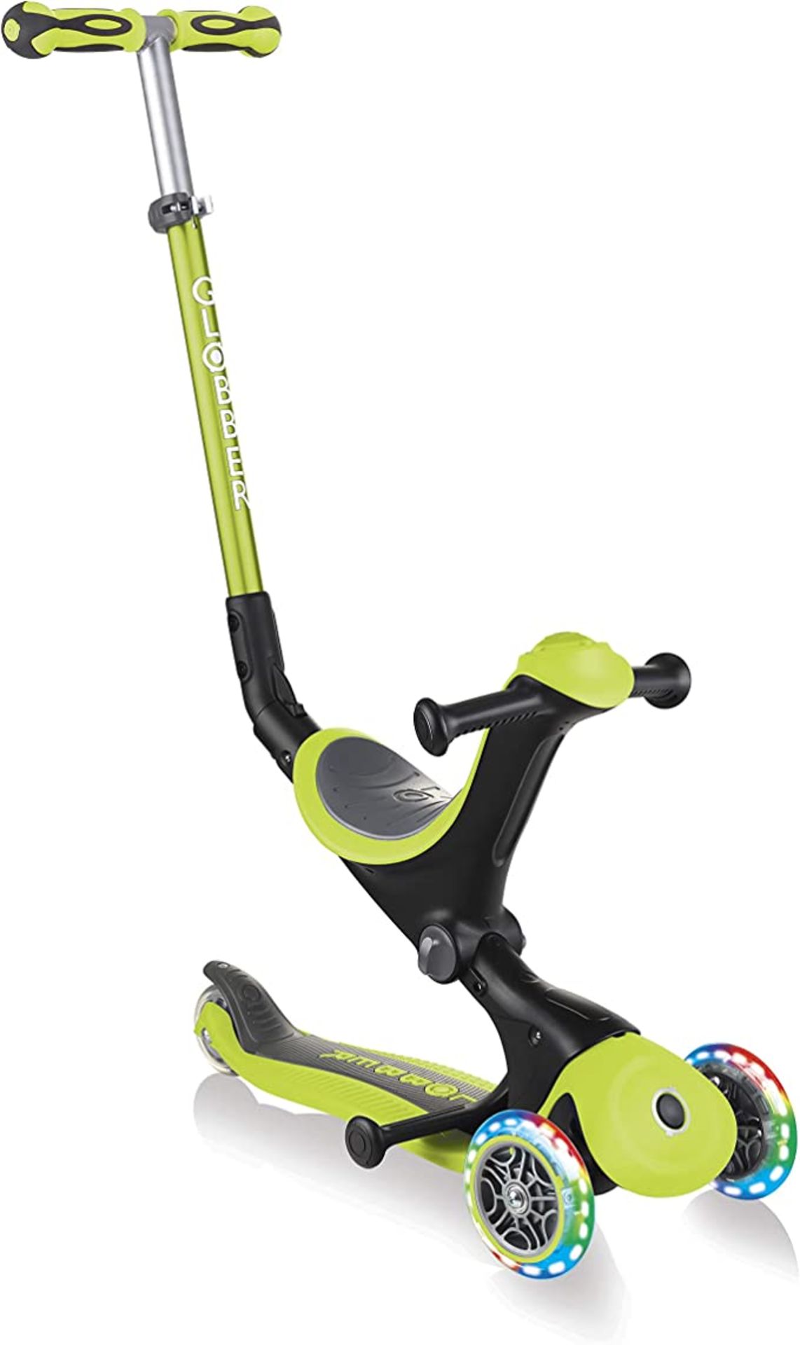 Globber Unisex-Youth Go Up Deluxe Lights Kids Scooter. height adjustable T-Bar and durable TPR