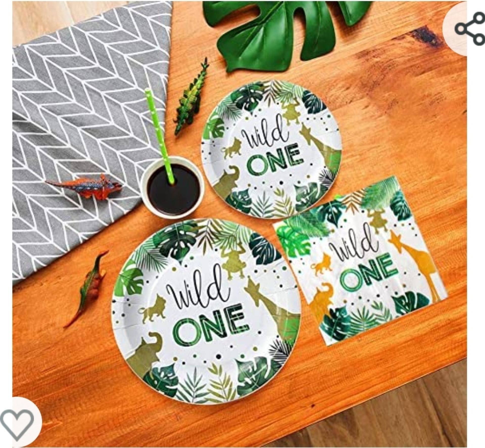 10 X NEW 80 PIECE WILD ONE ANIMALS PARTY TABLEWARE SET