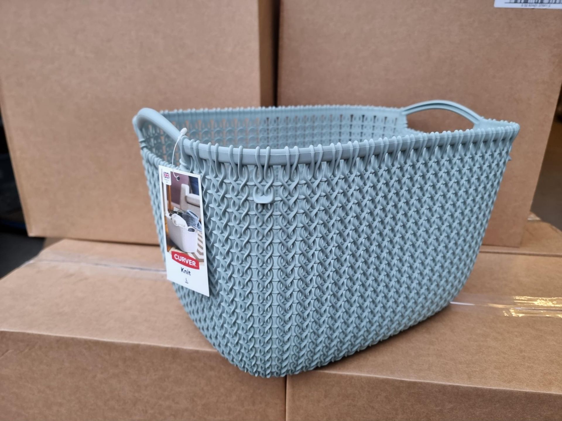 PALLET TO CONTAIN 100 X NEW PACKAGED Curver Knit Rectangular Storage Basket - 19 Litres, Misty Blue.
