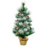 2 Feet Snow Flocked Pine Artificial Christmas Tree with Pine Cones - BI