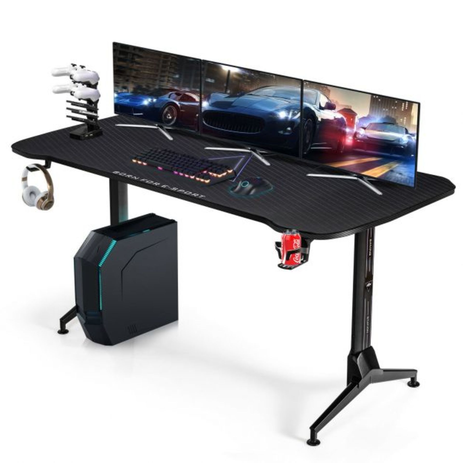 Gaming Computer Desk with Headphone and Cup Holder. RRP £245.00. Need a professional gaming table to