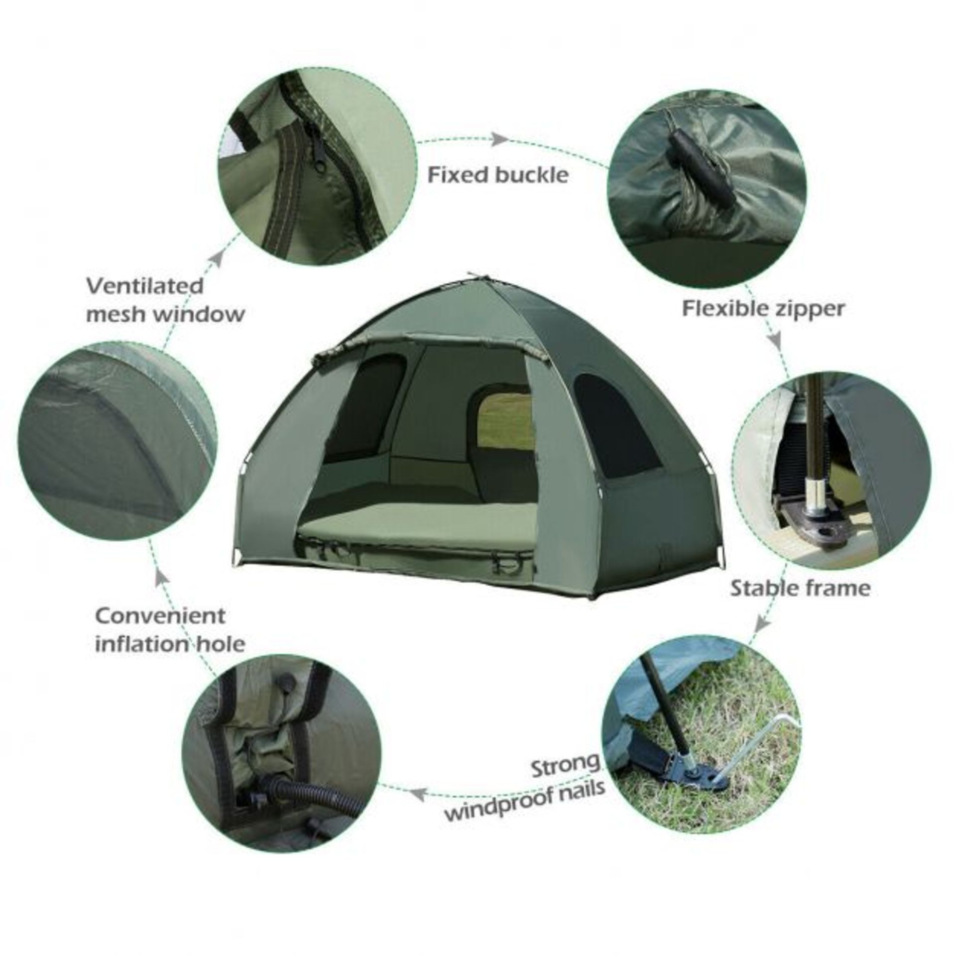 1-Person Tent Cot with Air Mattress and Sleeping Bag. RRP £333.00. Constructed of waterproof and - Image 2 of 2