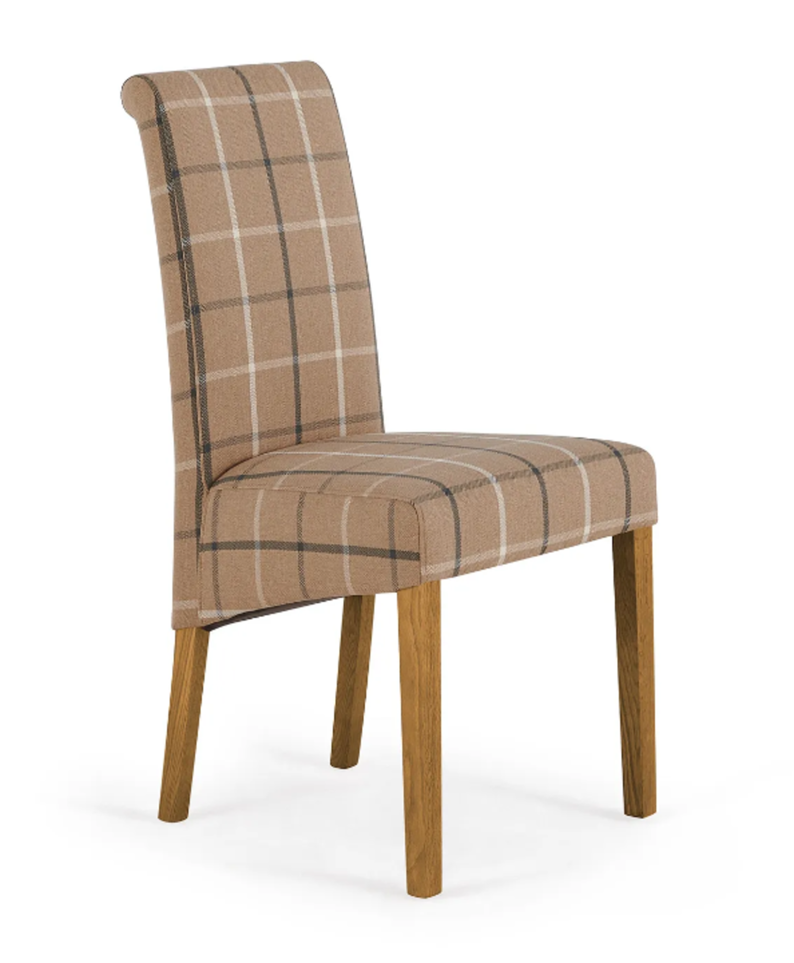 SCROLL BACK NATURAL/RUSTIC Checked Latte Fabric Dining Chair. RRP £190.00. This classic yet modern