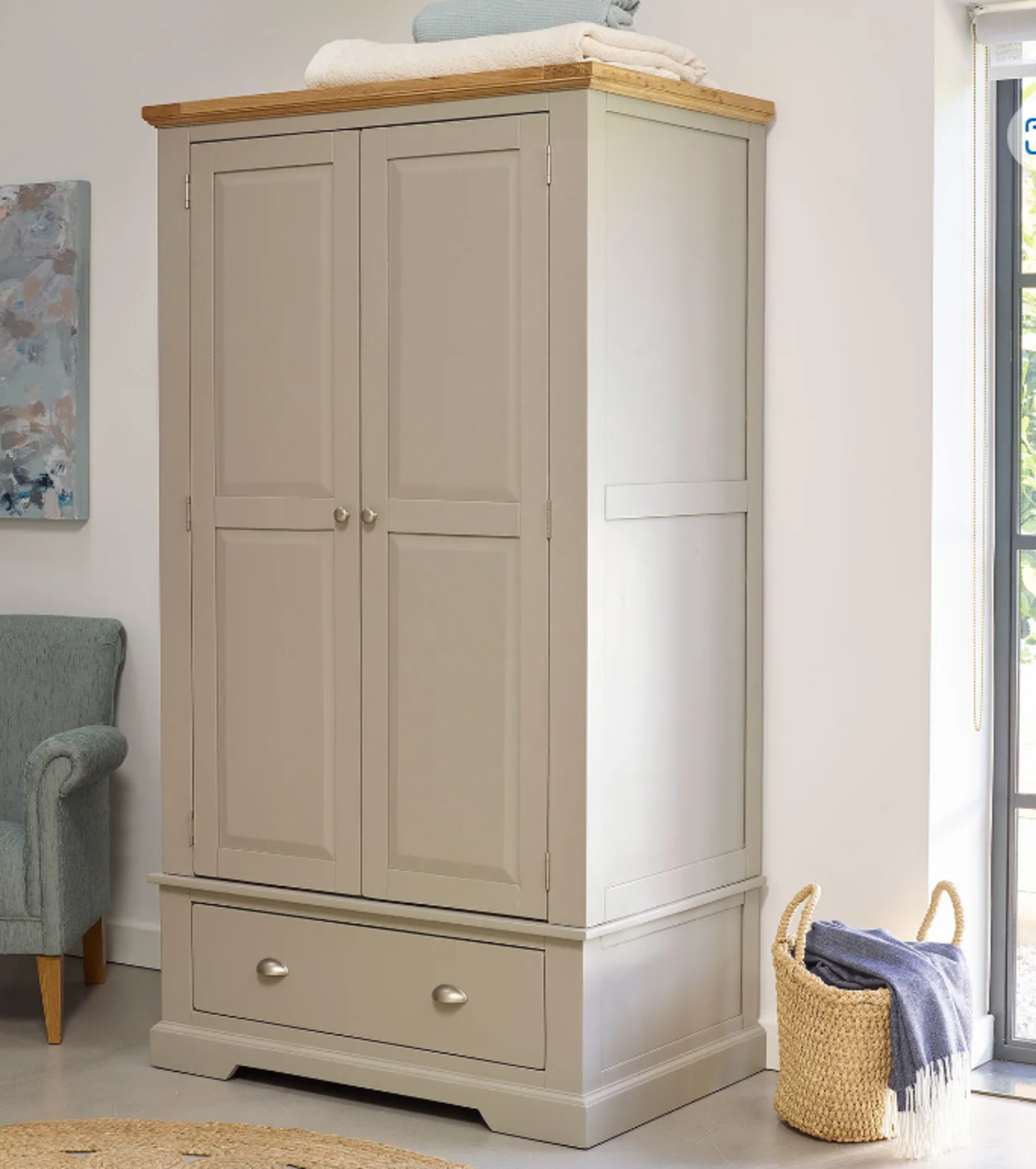 ST. IVES Natural Solid Oak & Grey Paint Double Wardrobe. RRP £959.99. The St Ives double wardrobe is