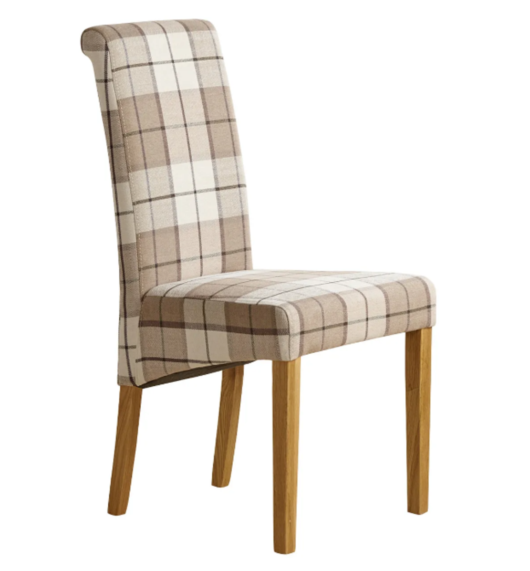 Pair of SCROLL BACK NATURAL/RUSTIC Checked Brown Fabric Dining Chair. RRP £190.00. This classic