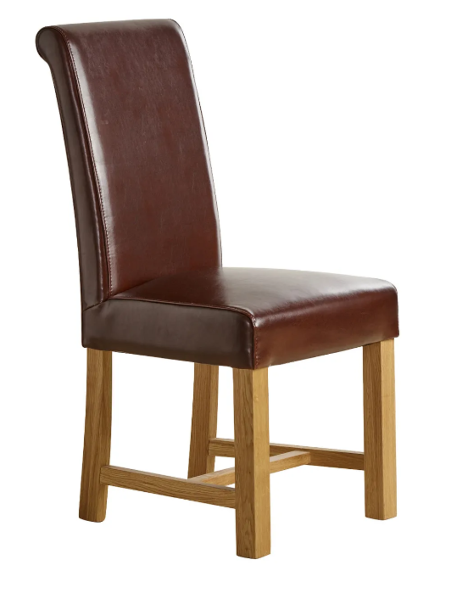 Pair of SCROLL BACK Brown Leather Dining Chair. RRP £220.00. ExLot 19- ROW7