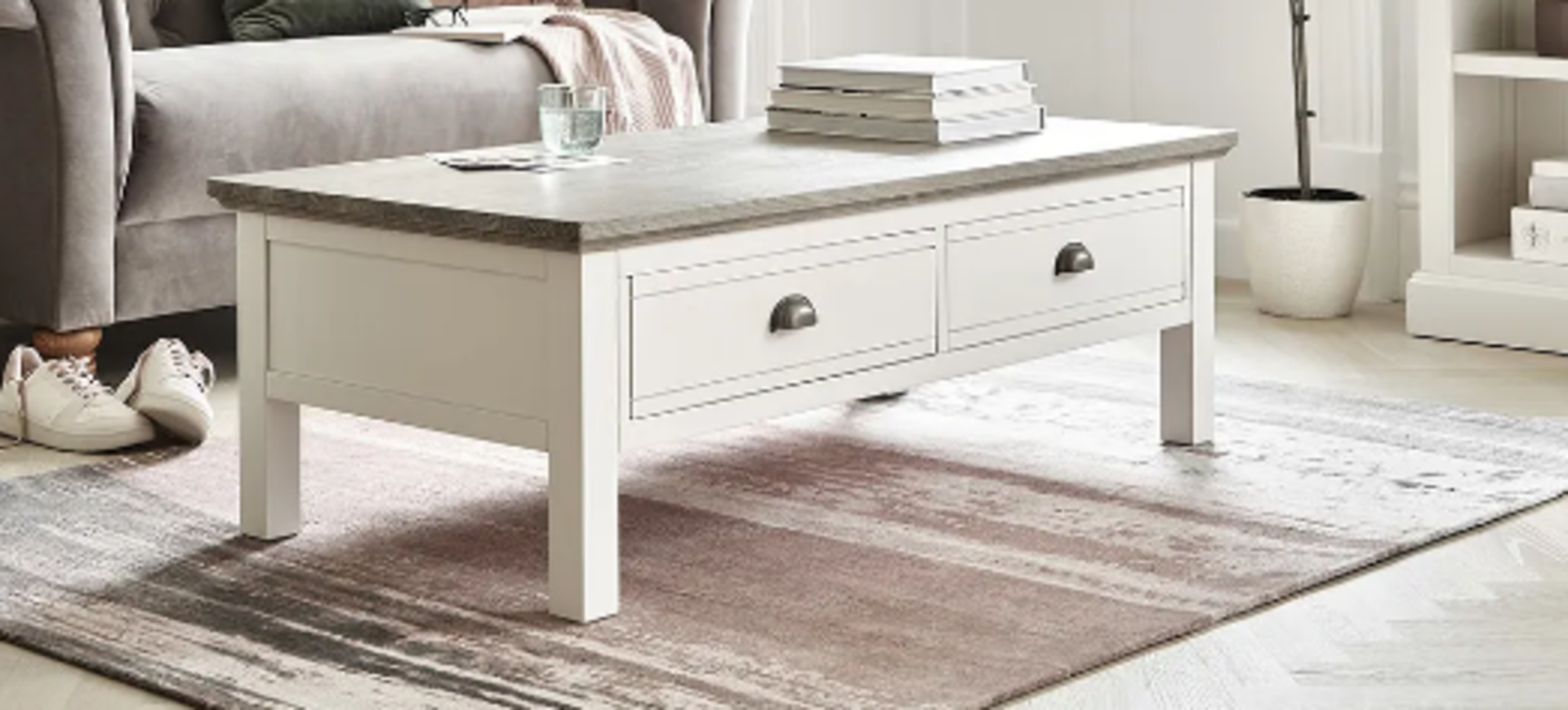 BROMPTON Painted Acacia and Ash Top 2 Drawer Coffee Table. RRP £439.99. The Brompton coffee table - Image 2 of 2