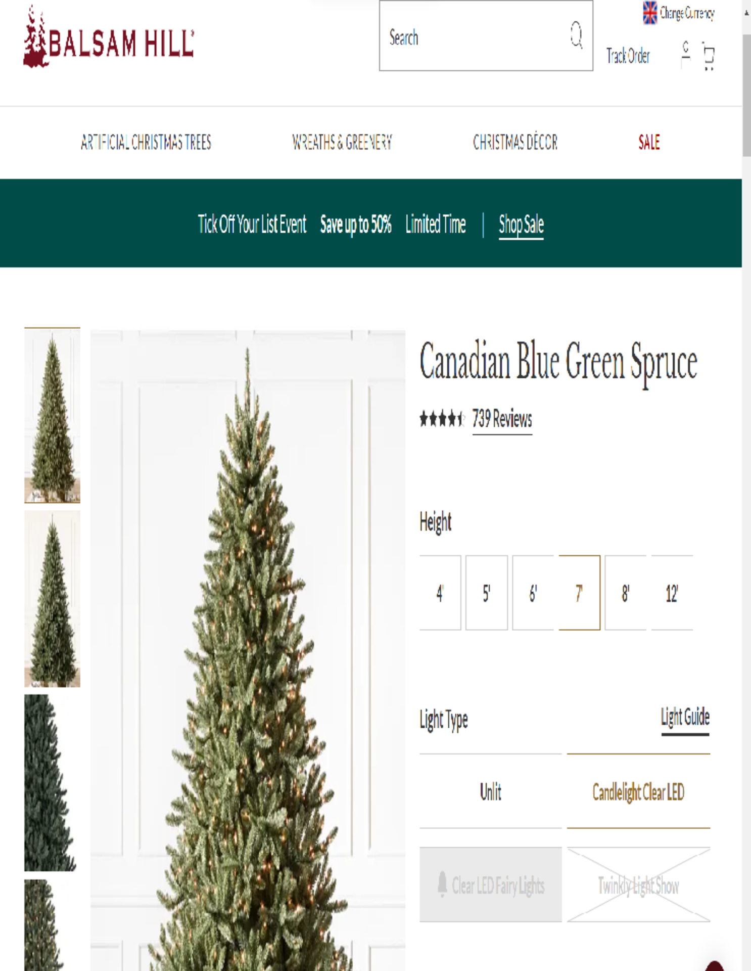 BH (The worlds leading Christmas Trees) Canadian Blue Green Spruce 6ft with LED Clear Lights. RRP £ - Image 2 of 2