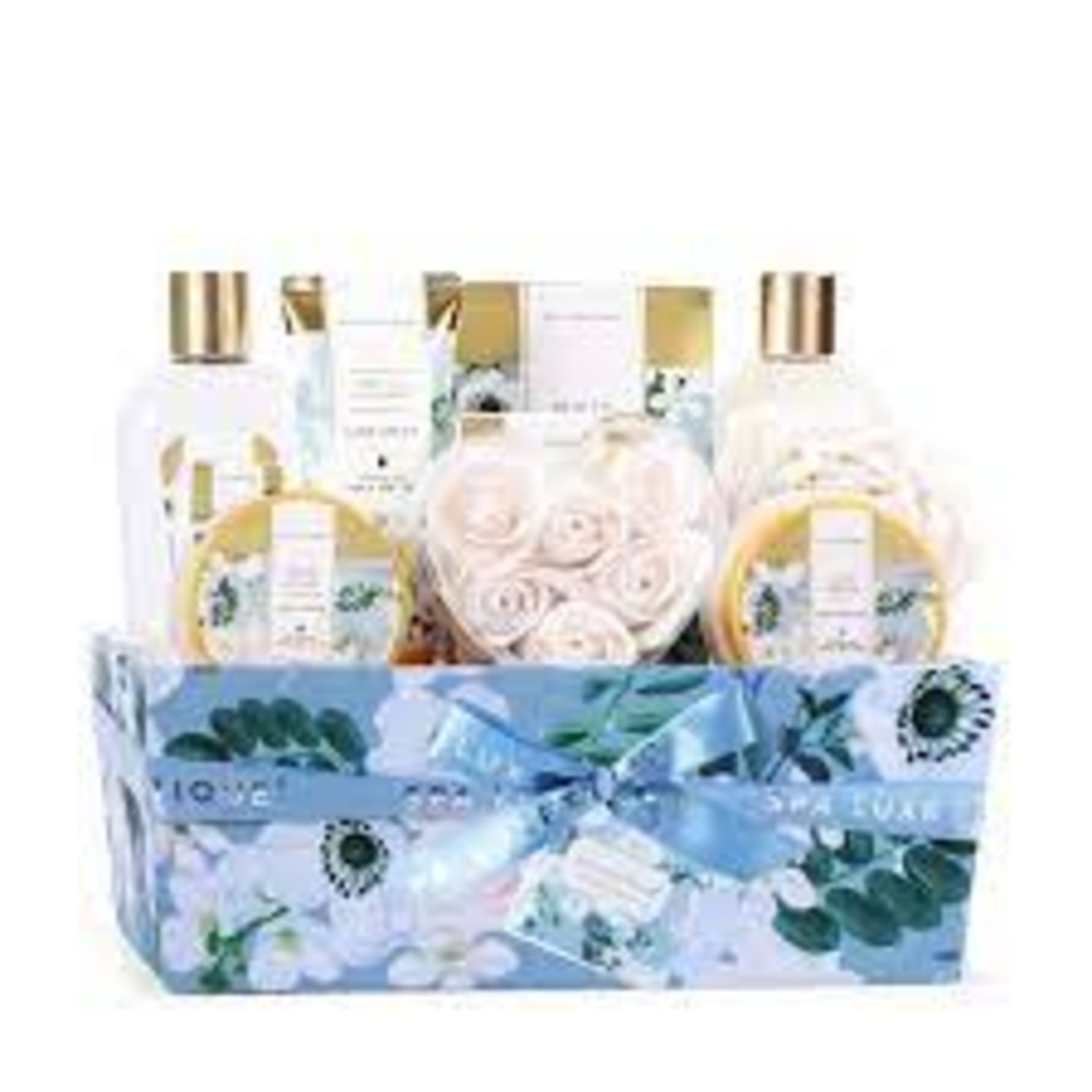 2 x New Packaged Spa Luxetique White Jasmine Home Spa Basket Set. (SKU: spa-bp-07-1) Natural Bath