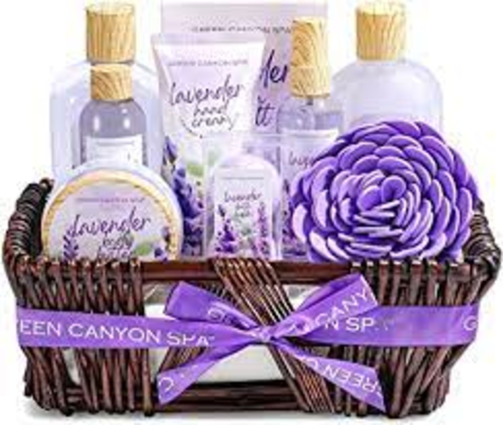 2 X NEW PACKAGED GREEN CANYON SPA Lavender Spa Gift Baskets for Women (GCS-BP-019-1)-12 Pcs Lavender