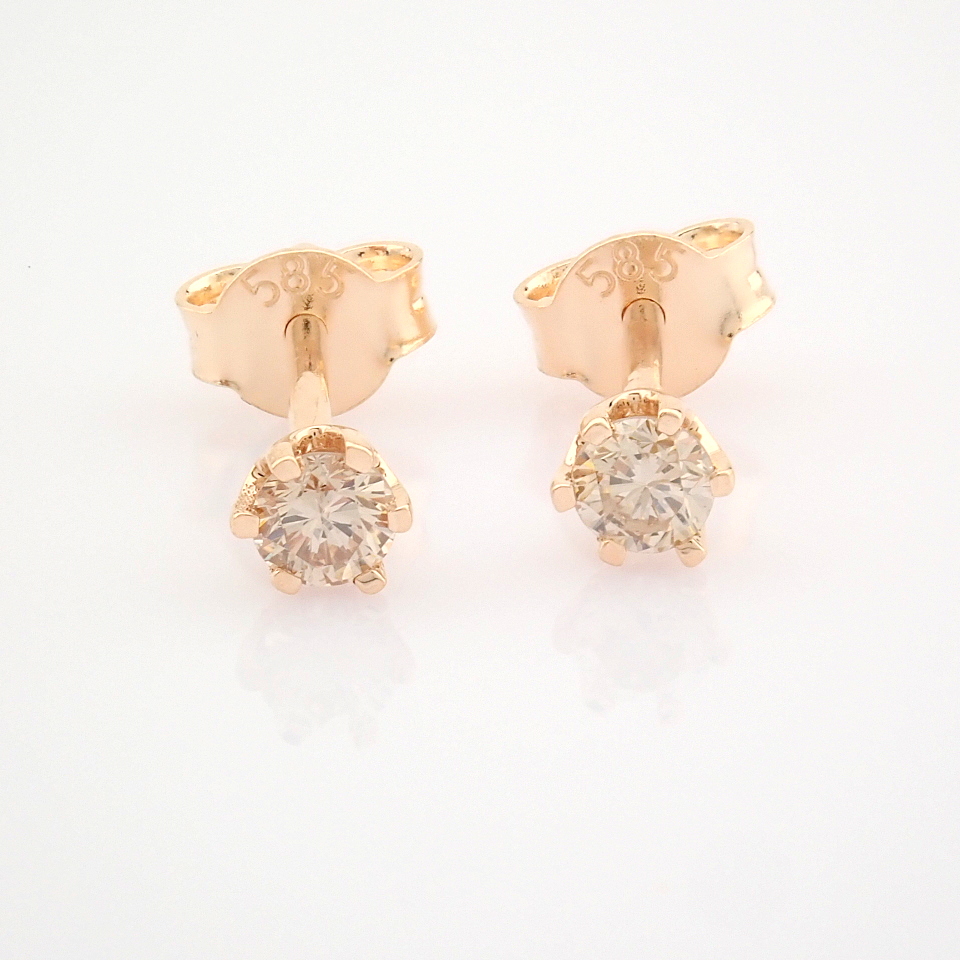 Certificated 14K Rose/Pink Gold Diamond Solitaire Earring - Image 8 of 8