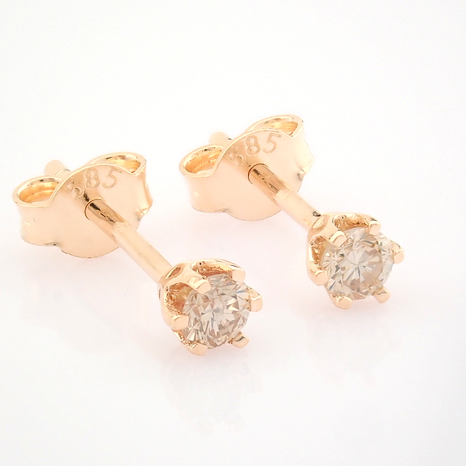 Certificated 14K Rose/Pink Gold Diamond Solitaire Earring