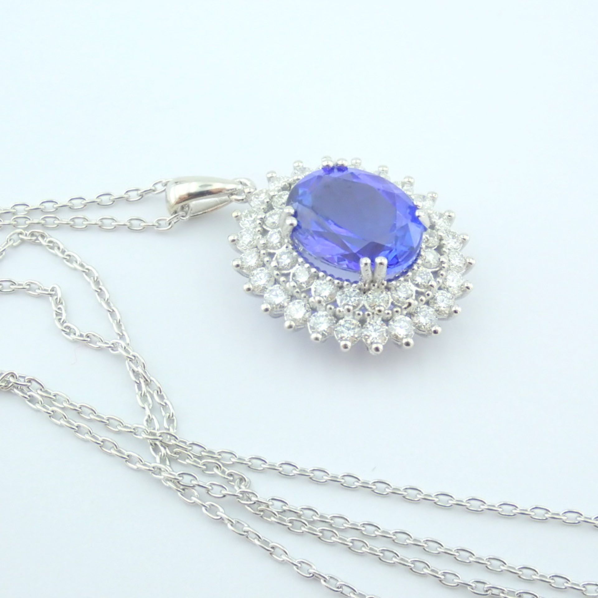 Certificated 14K White Gold Diamond & Tanzanite Necklace - Image 2 of 17