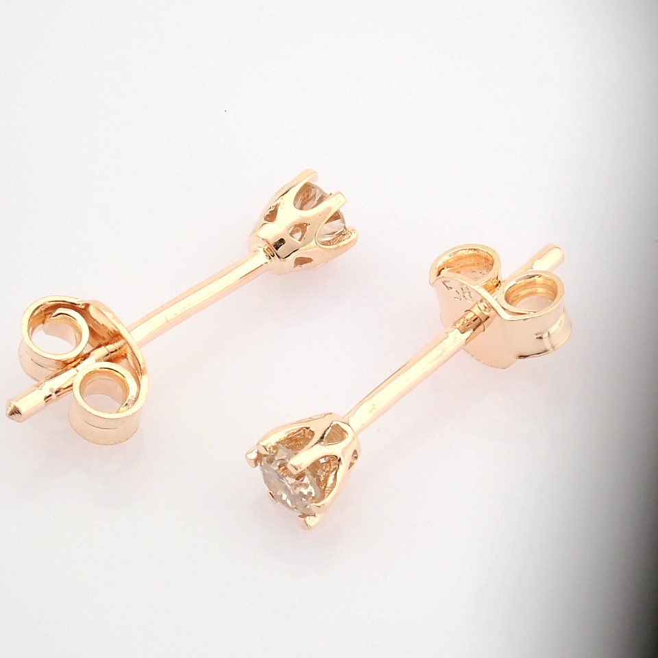 Certificated 14K Rose/Pink Gold Diamond Solitaire Earring - Image 3 of 8