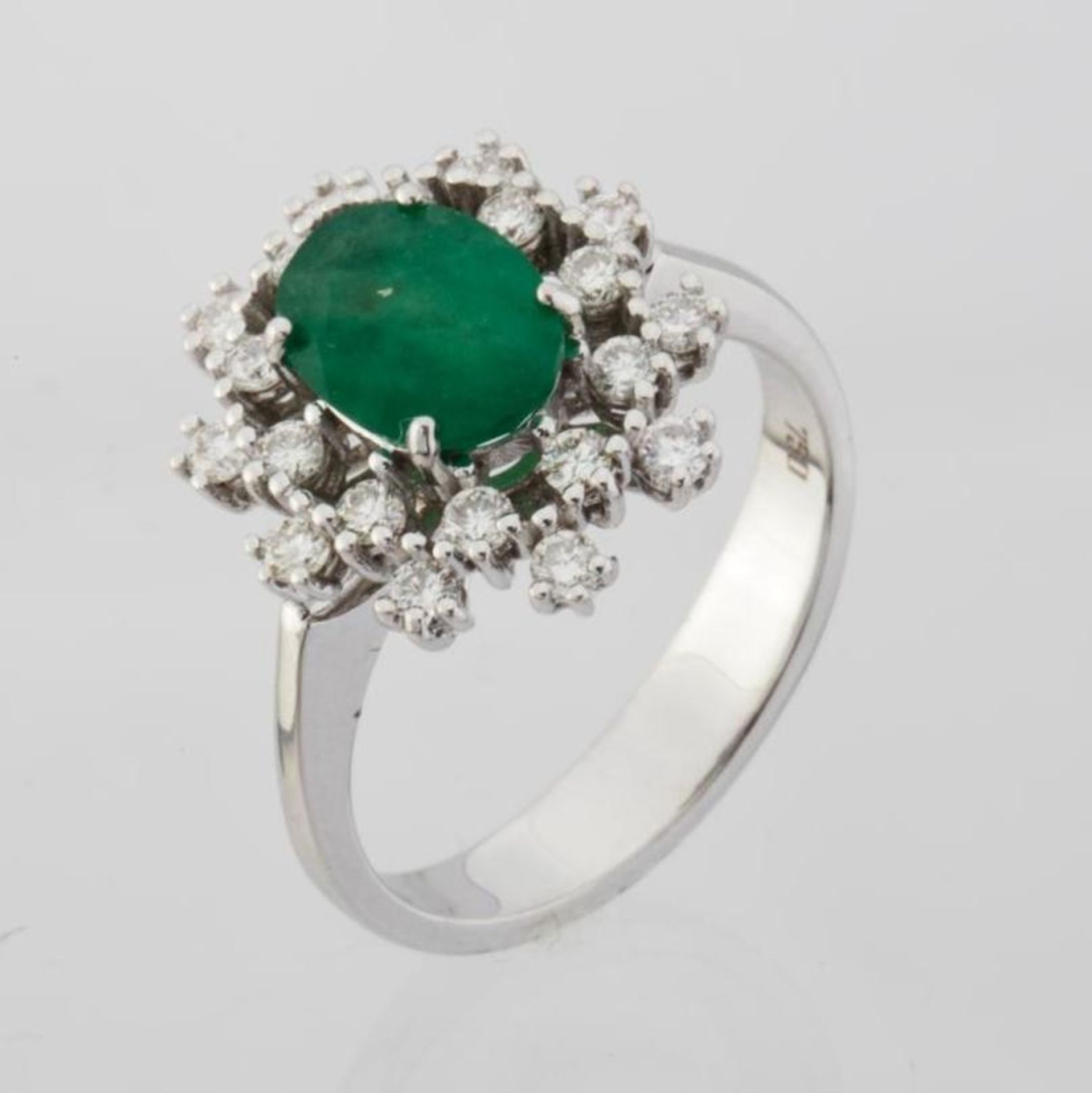 Certificated 18K White Gold Diamond & Emerald Ring