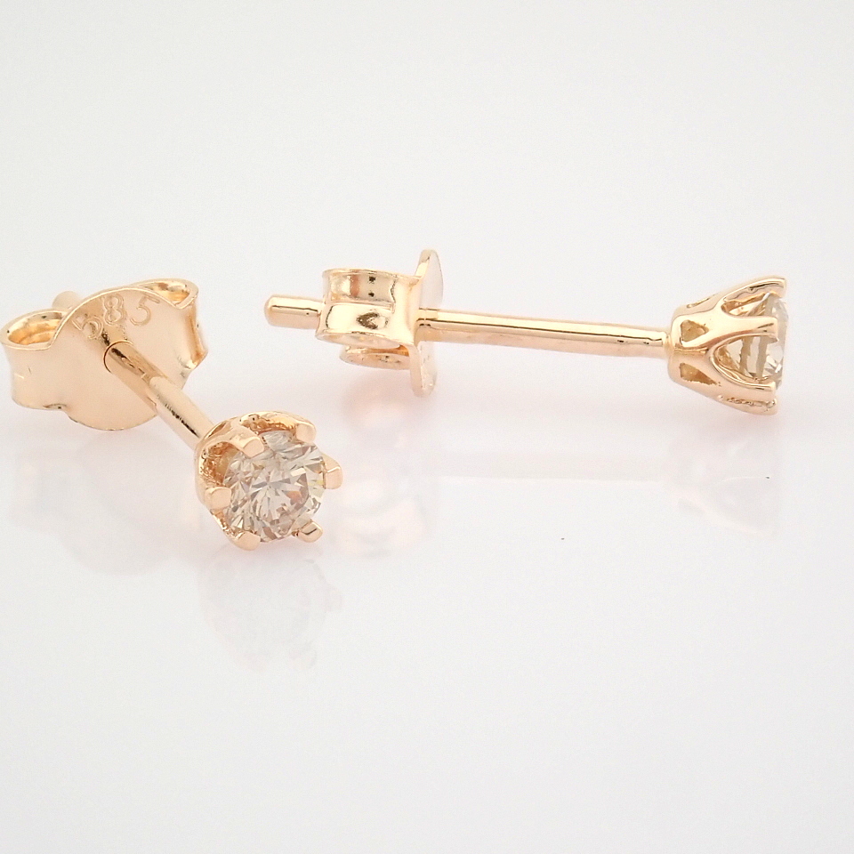 Certificated 14K Rose/Pink Gold Diamond Solitaire Earring - Image 6 of 8