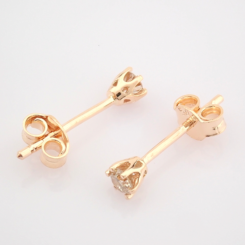 Certificated 14K Rose/Pink Gold Diamond Solitaire Earring - Image 4 of 8