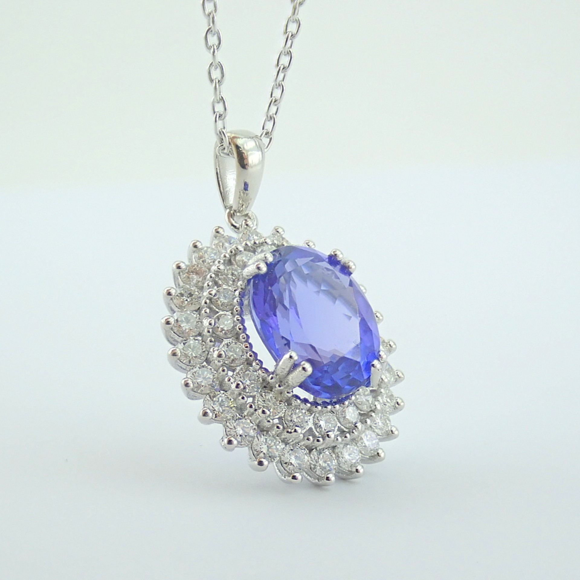 Certificated 14K White Gold Diamond & Tanzanite Necklace - Image 6 of 17