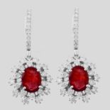 Certificated 18K White Gold Diamond & Ruby Earring