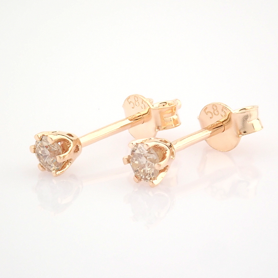 Certificated 14K Rose/Pink Gold Diamond Solitaire Earring - Image 2 of 8