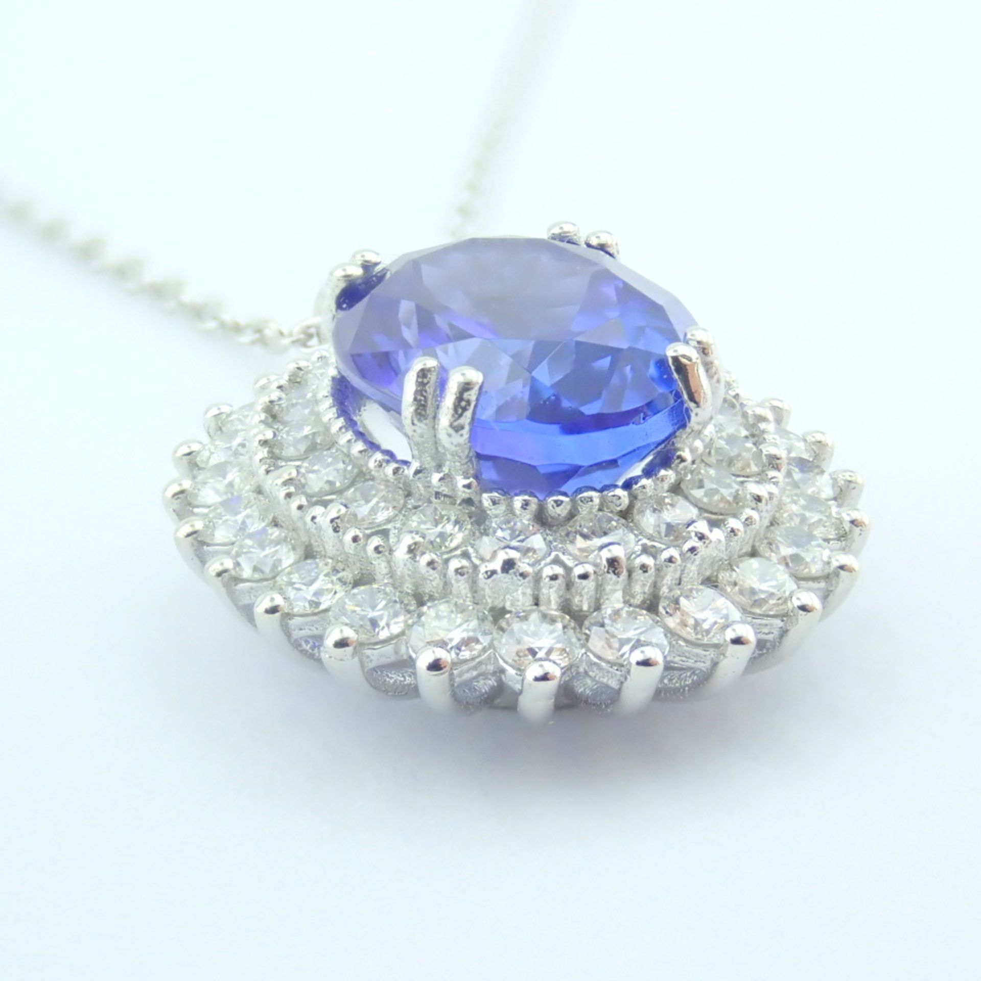 Certificated 14K White Gold Diamond & Tanzanite Necklace - Image 10 of 17