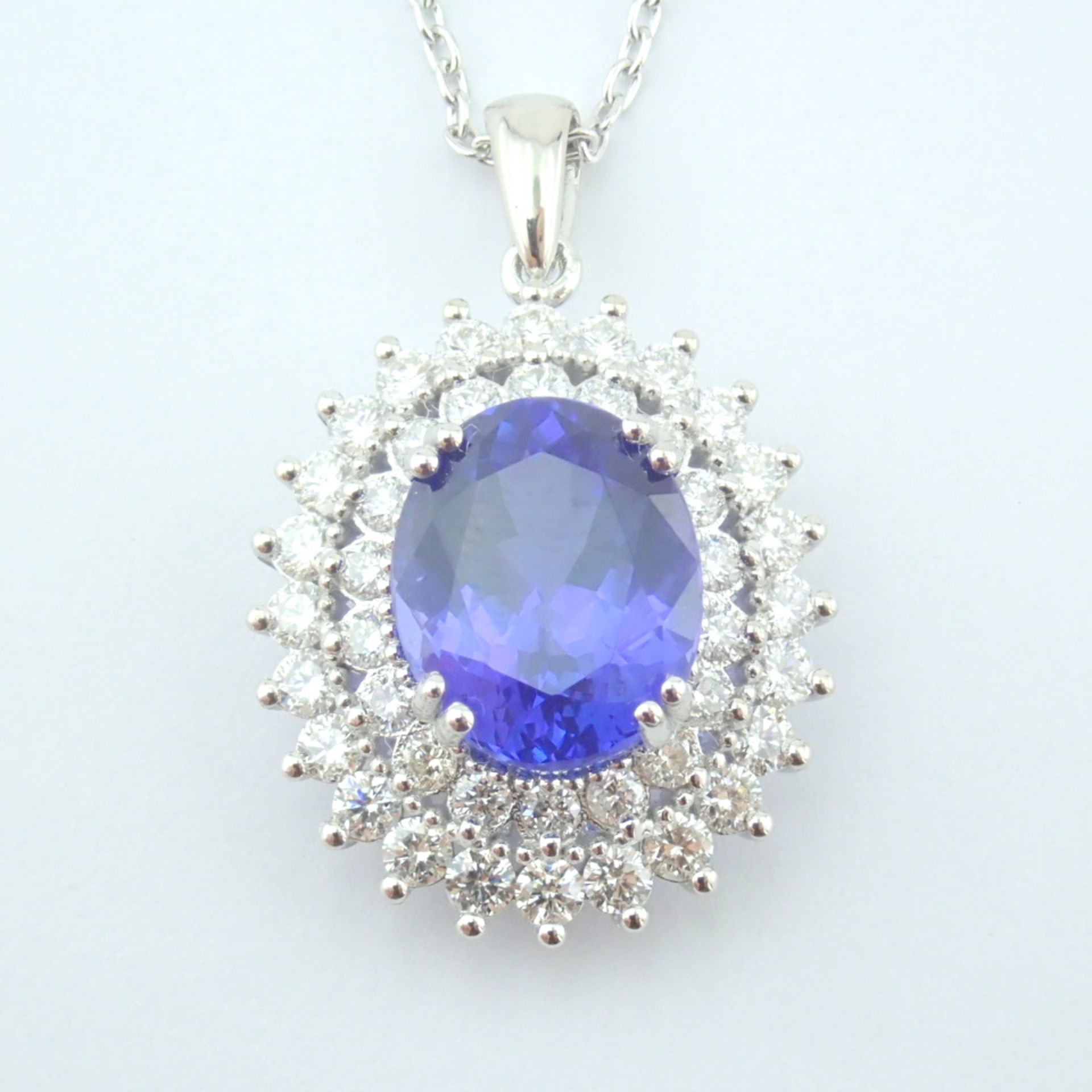 Certificated 14K White Gold Diamond & Tanzanite Necklace - Image 9 of 17