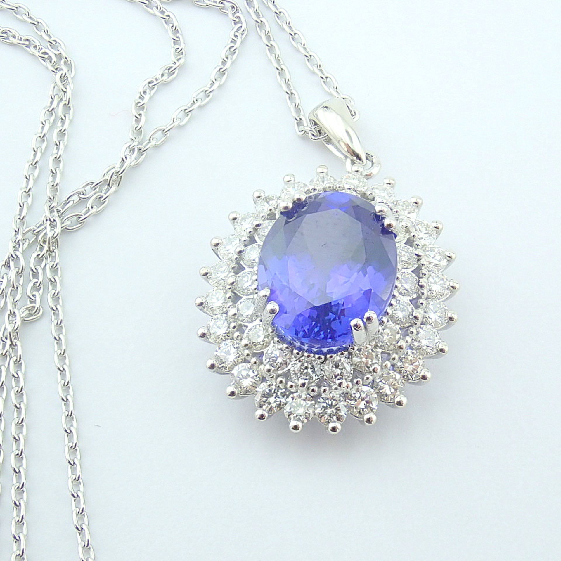 Certificated 14K White Gold Diamond & Tanzanite Necklace - Image 3 of 17