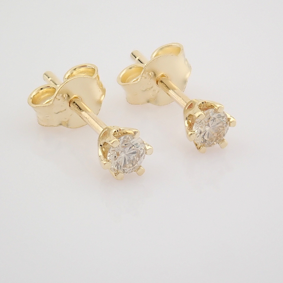 Certificated 14K Yellow Gold Diamond Solitaire Earring - Image 7 of 7