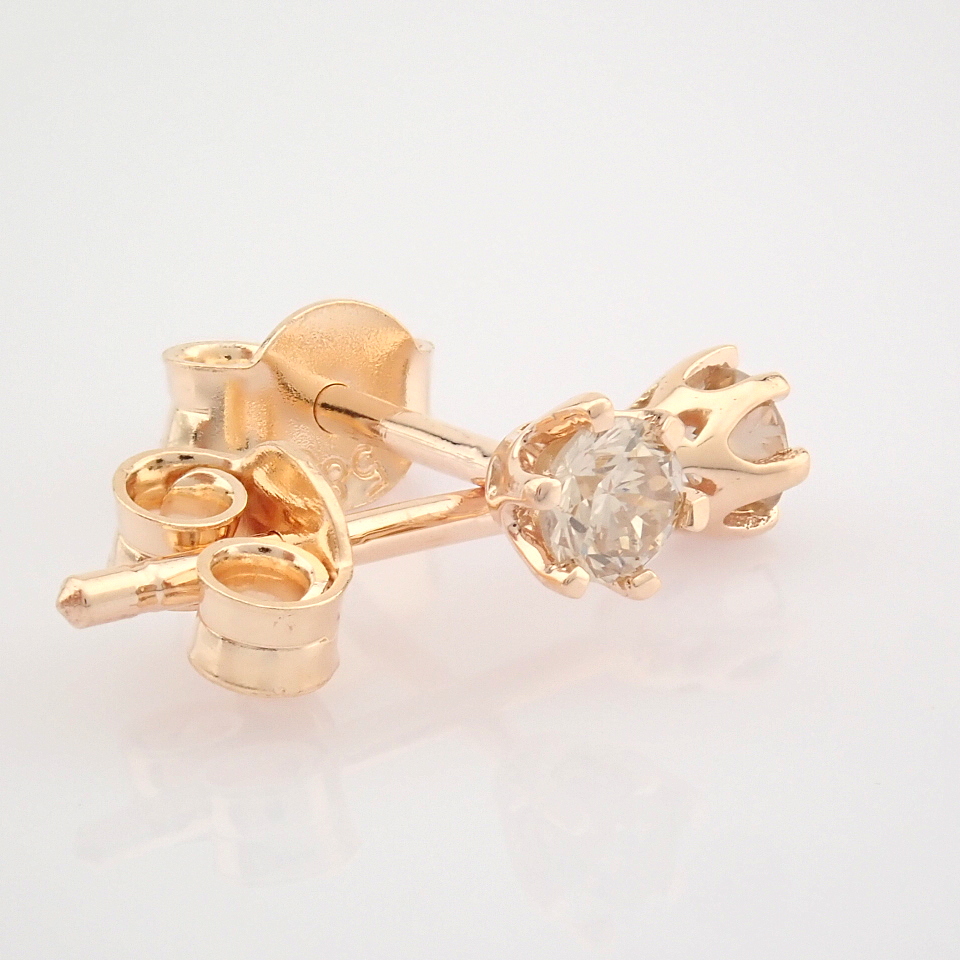 Certificated 14K Rose/Pink Gold Diamond Solitaire Earring - Image 5 of 8