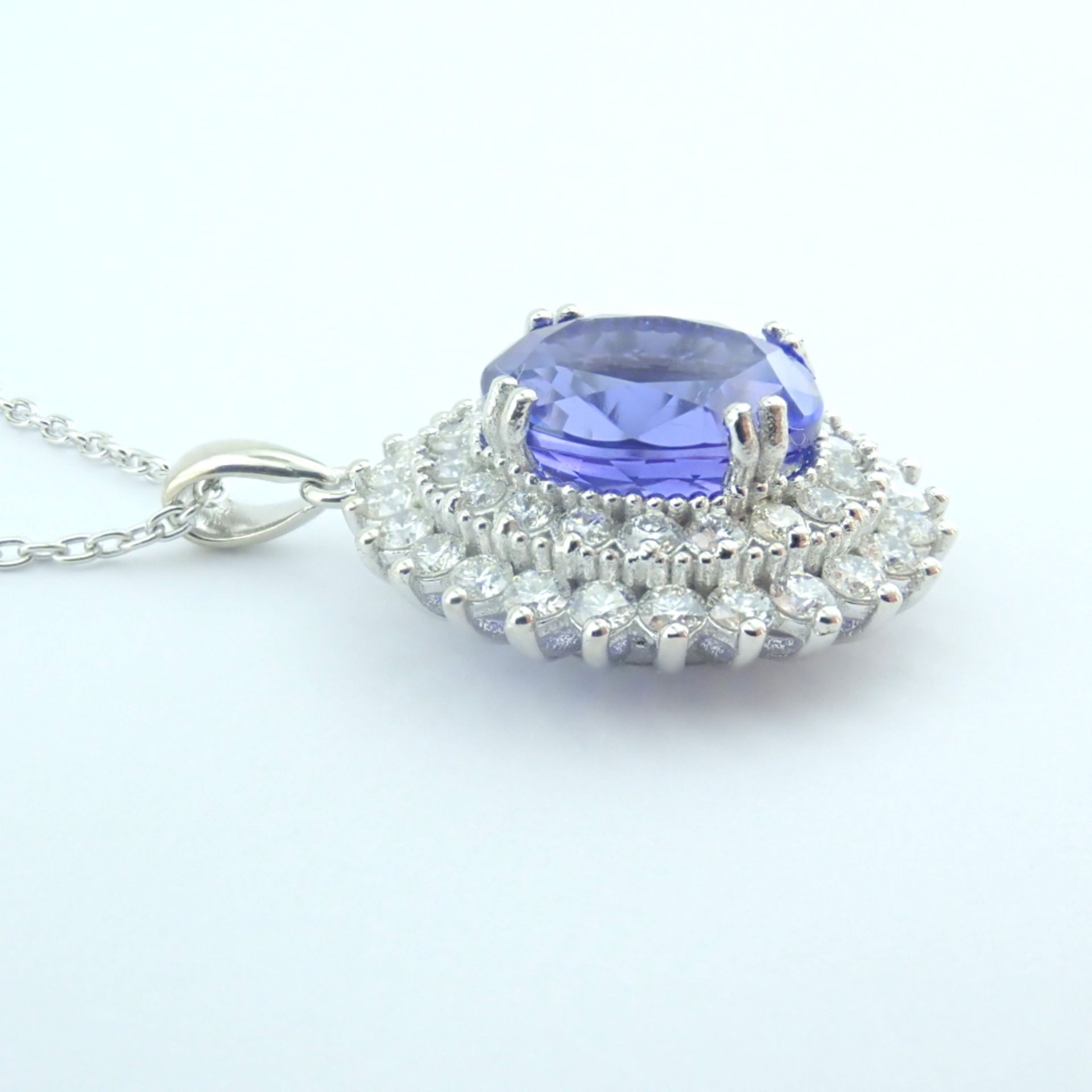 Certificated 14K White Gold Diamond & Tanzanite Necklace - Image 11 of 17