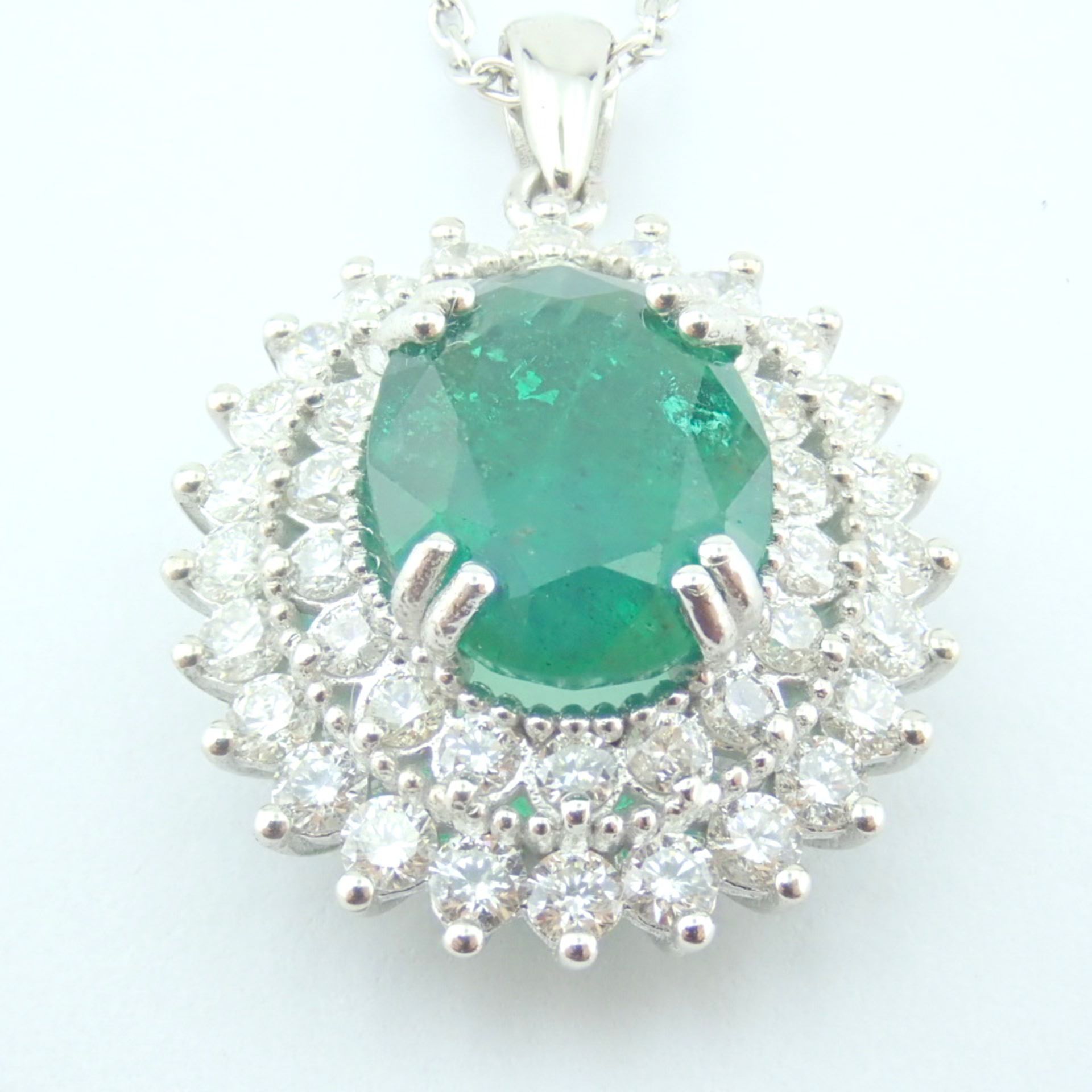 Certificated 14K White Gold Diamond & Emerald Necklace - Image 5 of 11